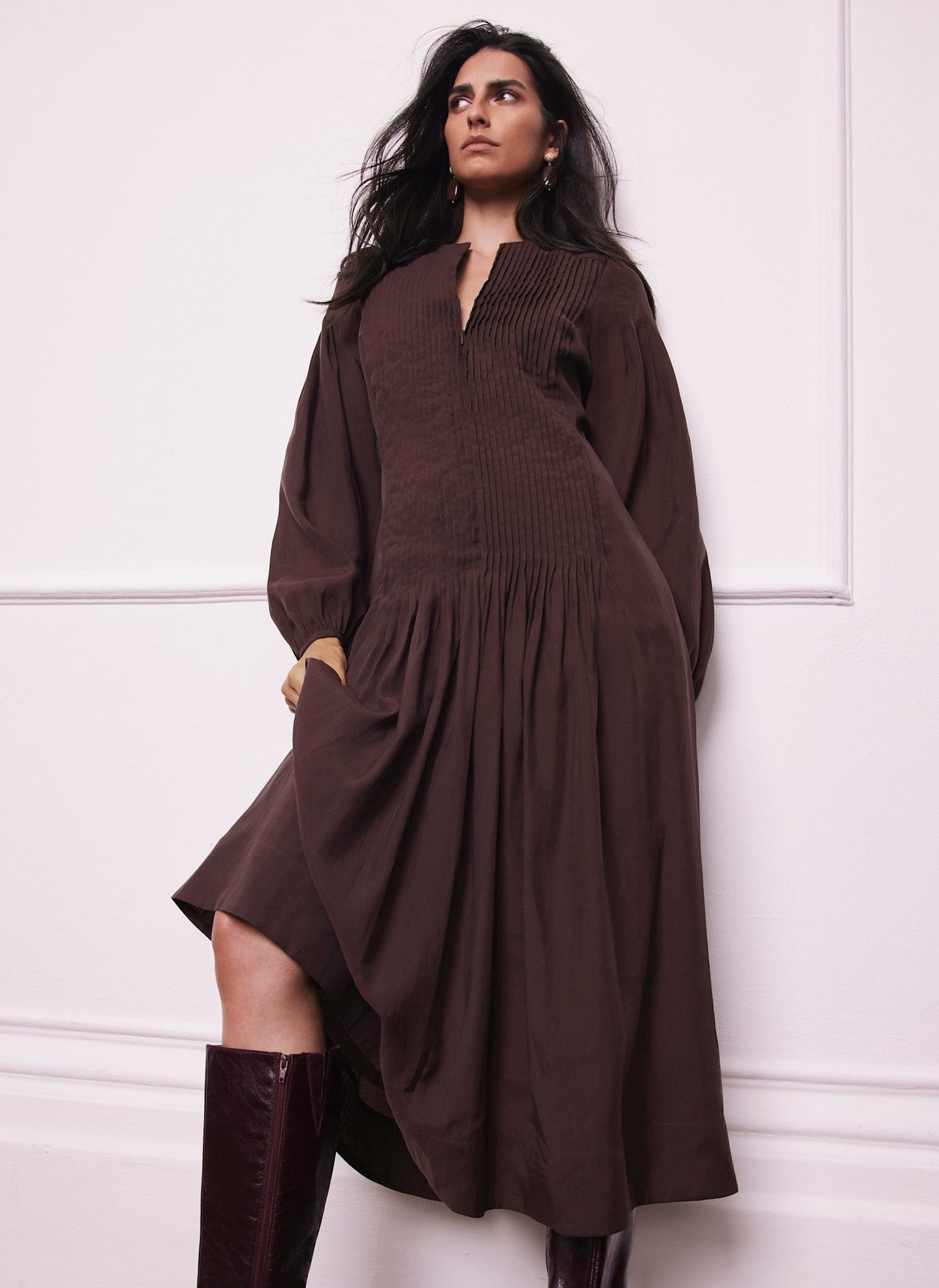 Burgundy Pintuck Maxi Dress