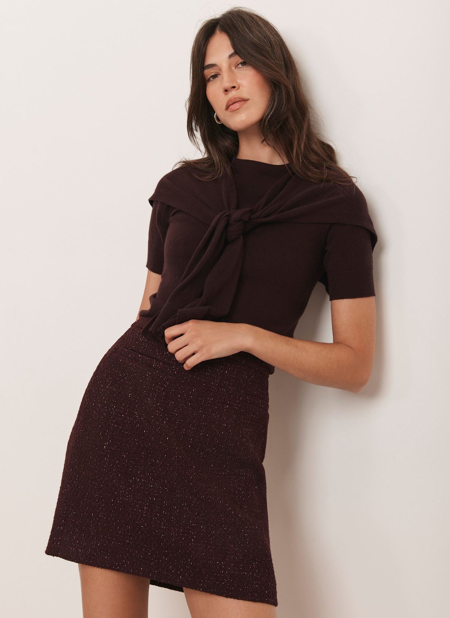 Burgundy Boucle Mini Skirt