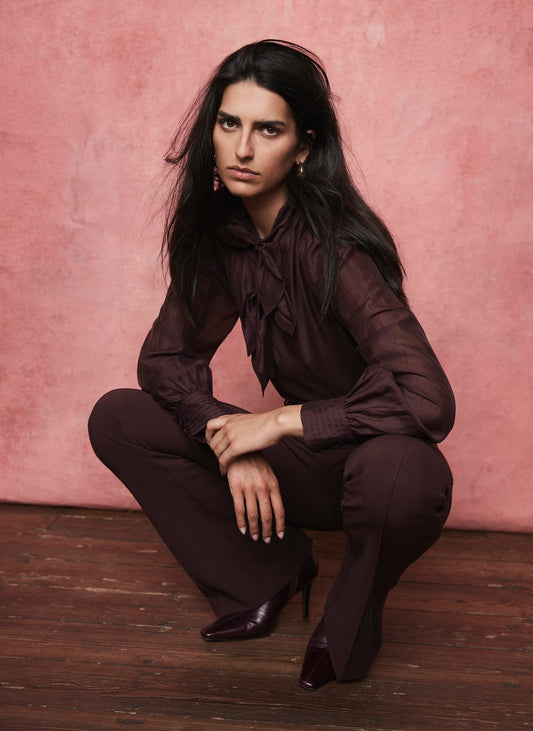Burgundy Bow Detail Blouse