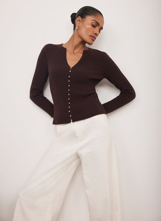 Burgundy Cotton Blend Ribbed Top