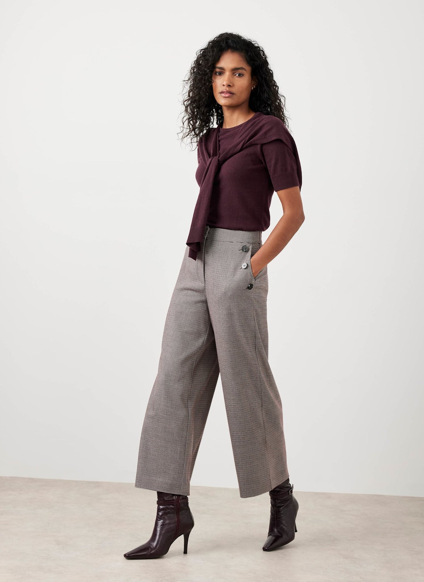 Burgundy Checked Cropped Trousers