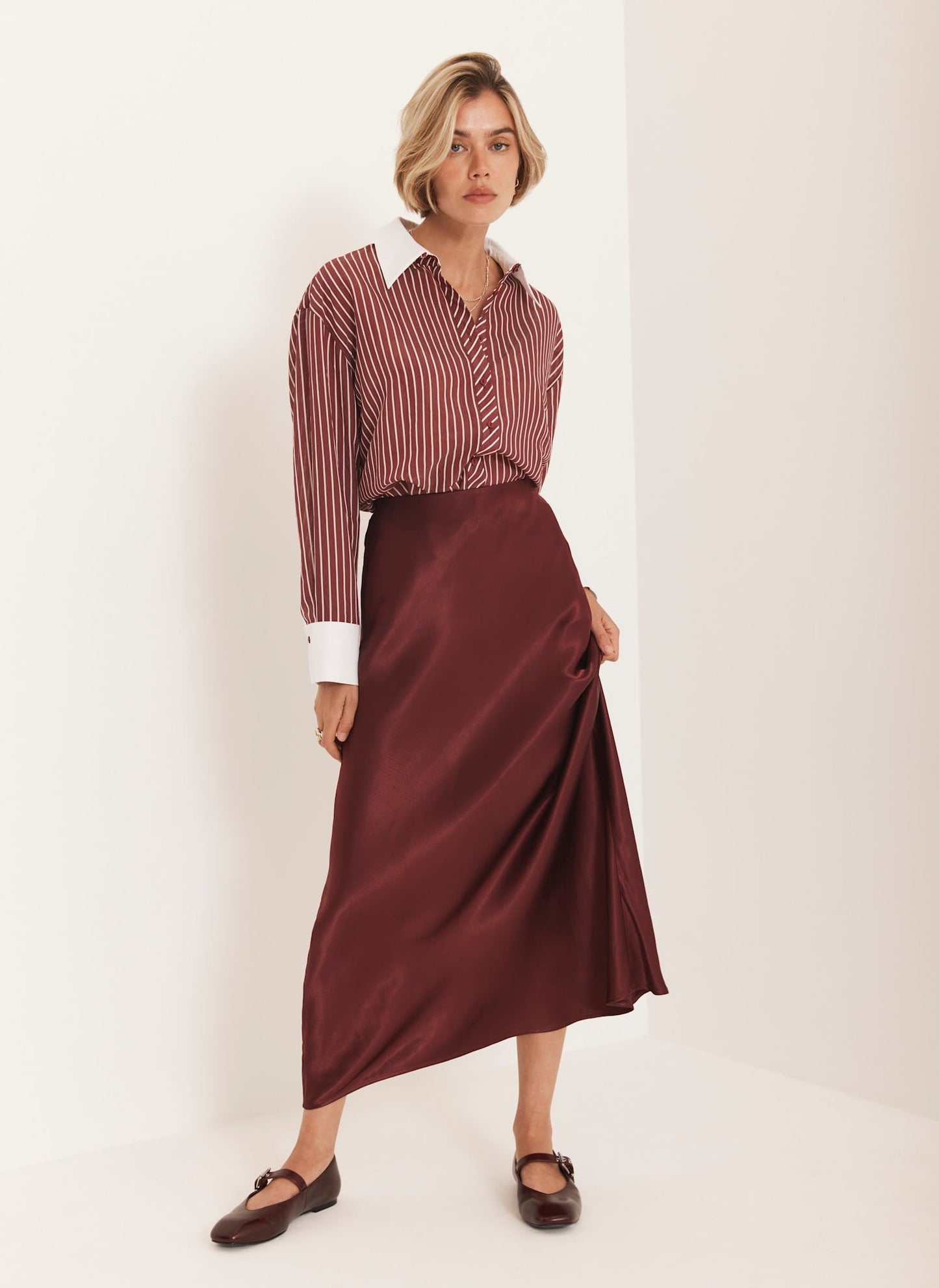Burgundy Striped Long Sleeve Shirt