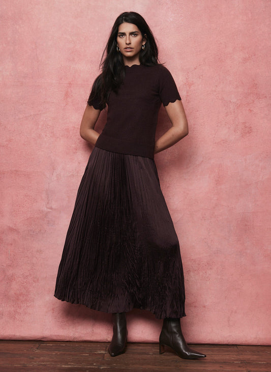Burgundy Crinkle Textured Maxi Skirt
