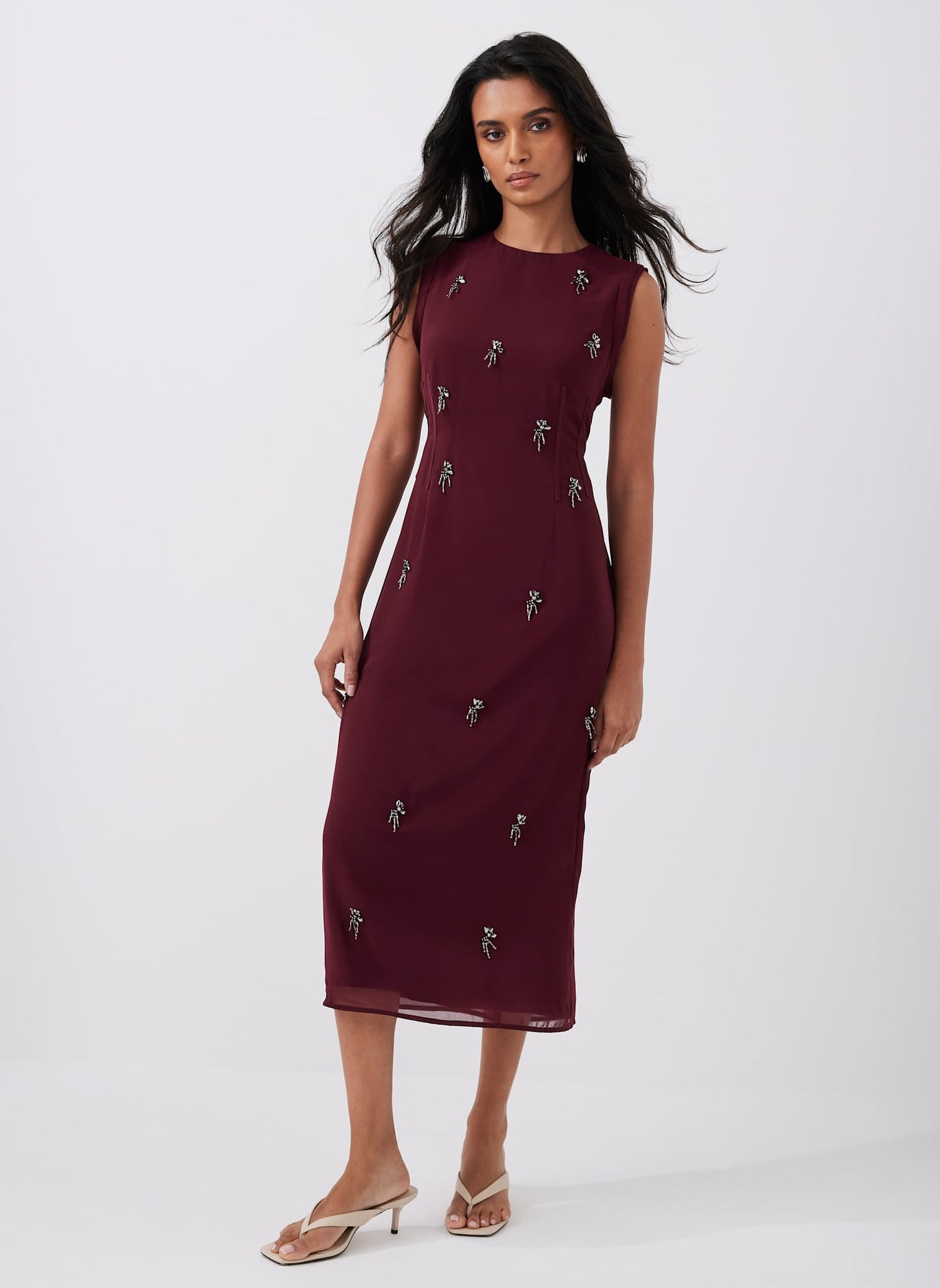 Burgundy Diamante Midi Dress