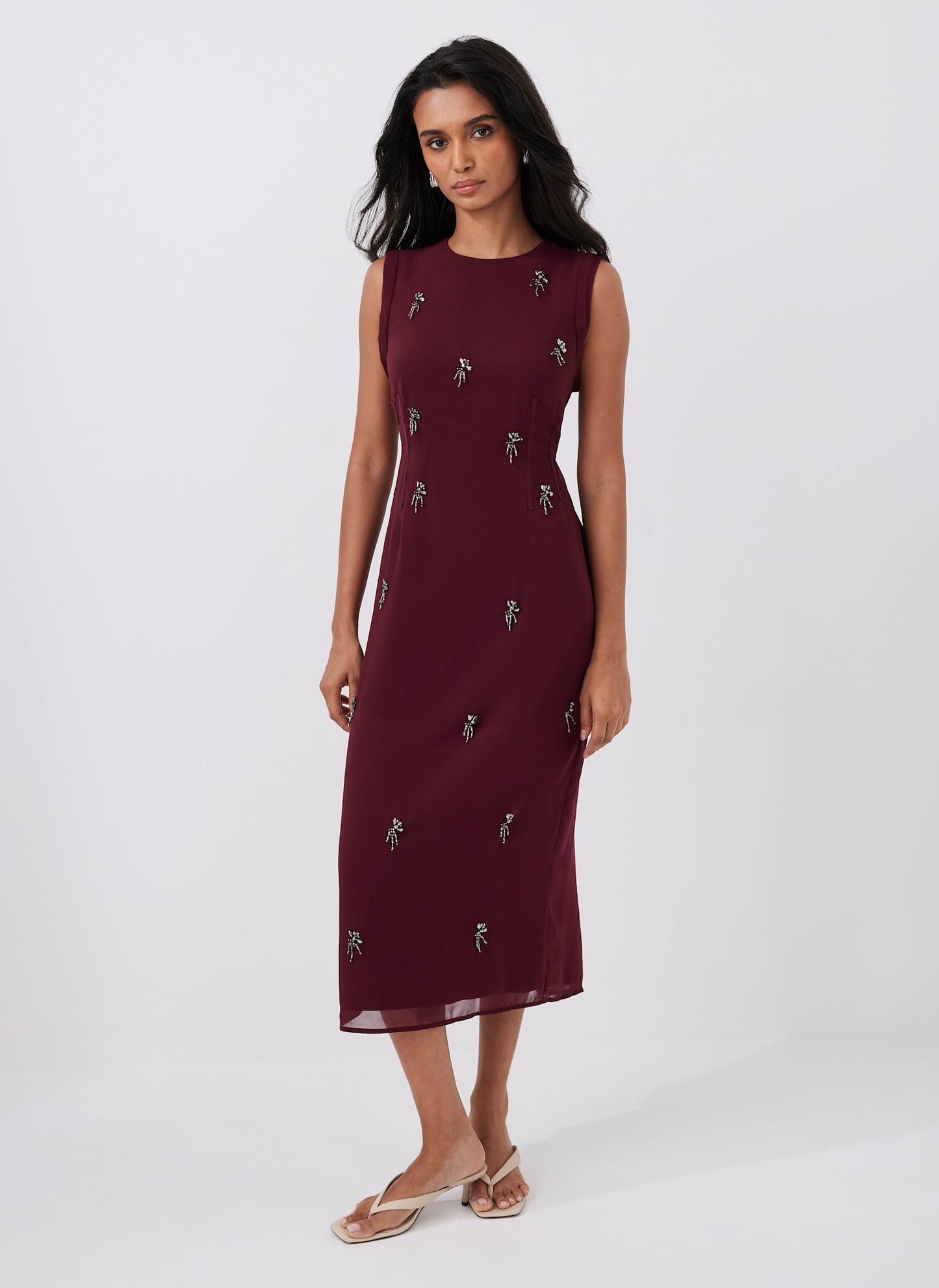 Burgundy Diamante Midi Dress