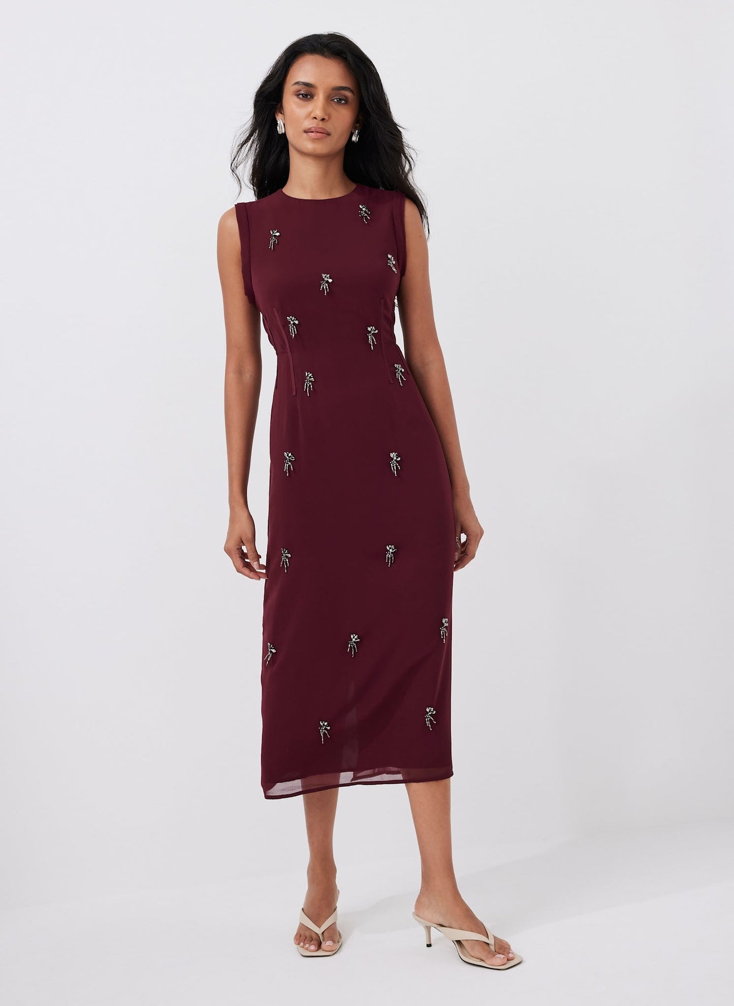 Burgundy Diamante Midi Dress