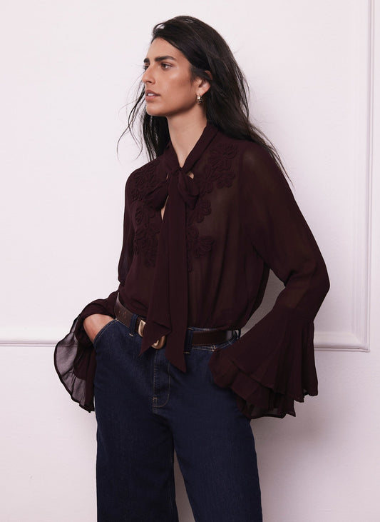 Burgundy Floral Detail Blouse