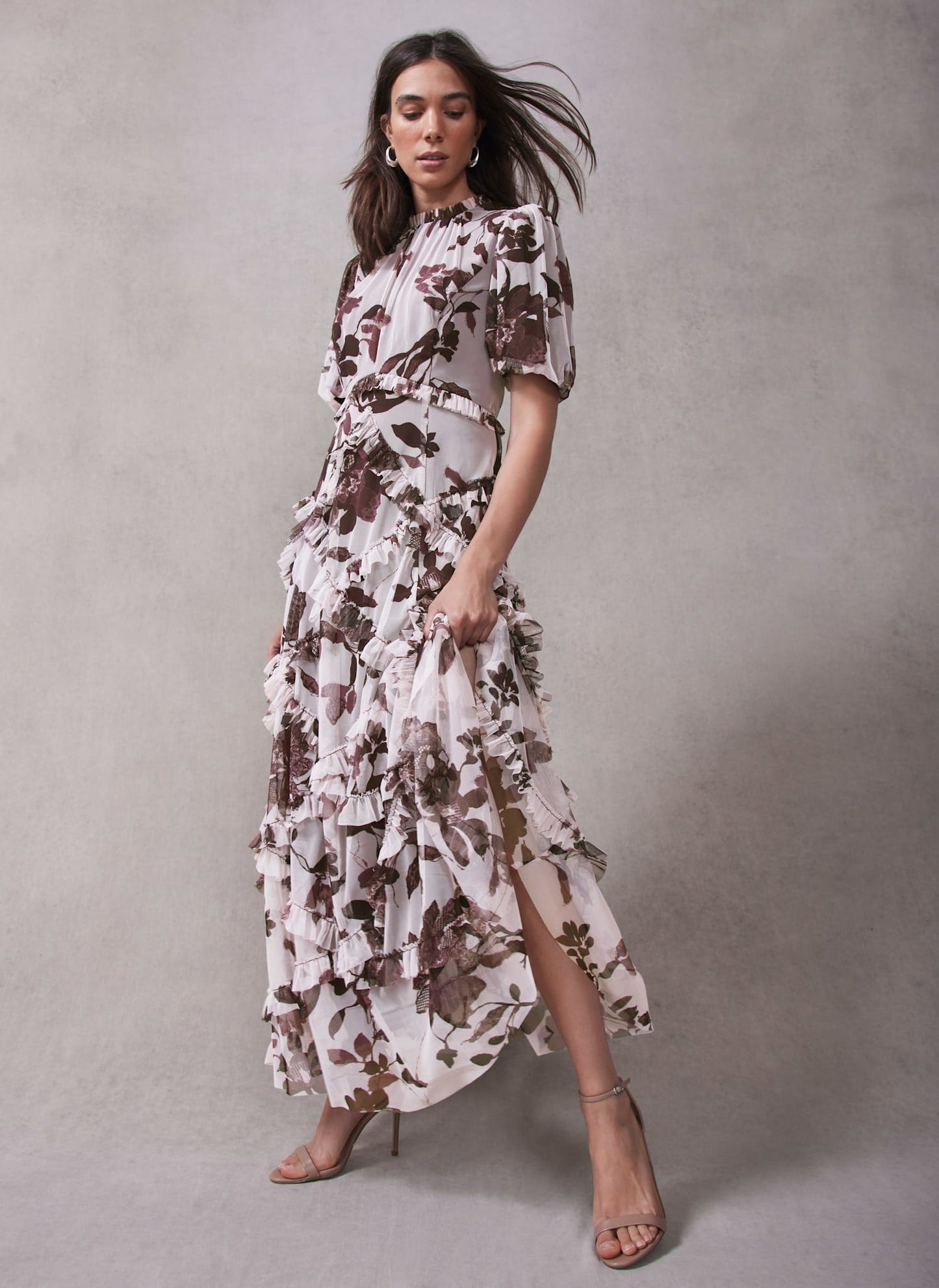 Burgundy Floral Print Maxi Dress