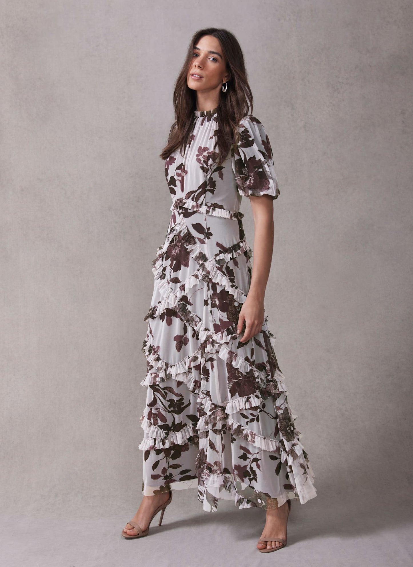 Burgundy Floral Print Maxi Dress