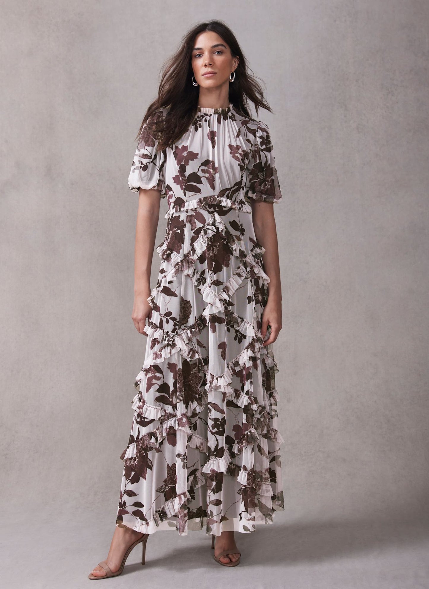 Burgundy Floral Print Maxi Dress