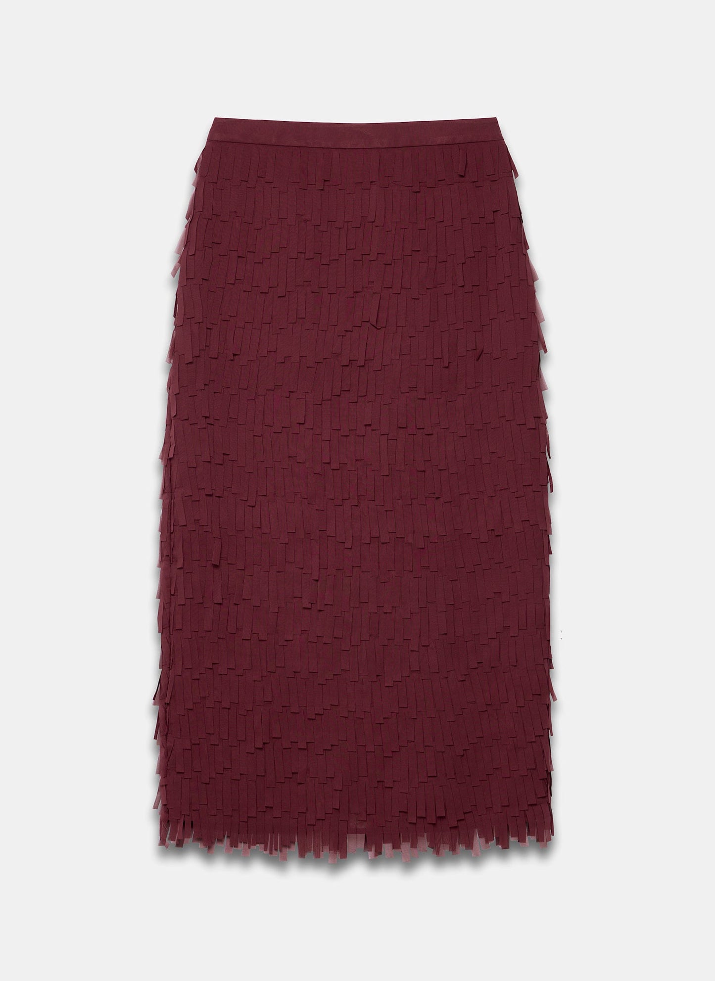 Burgundy Fringed Midi Skirt