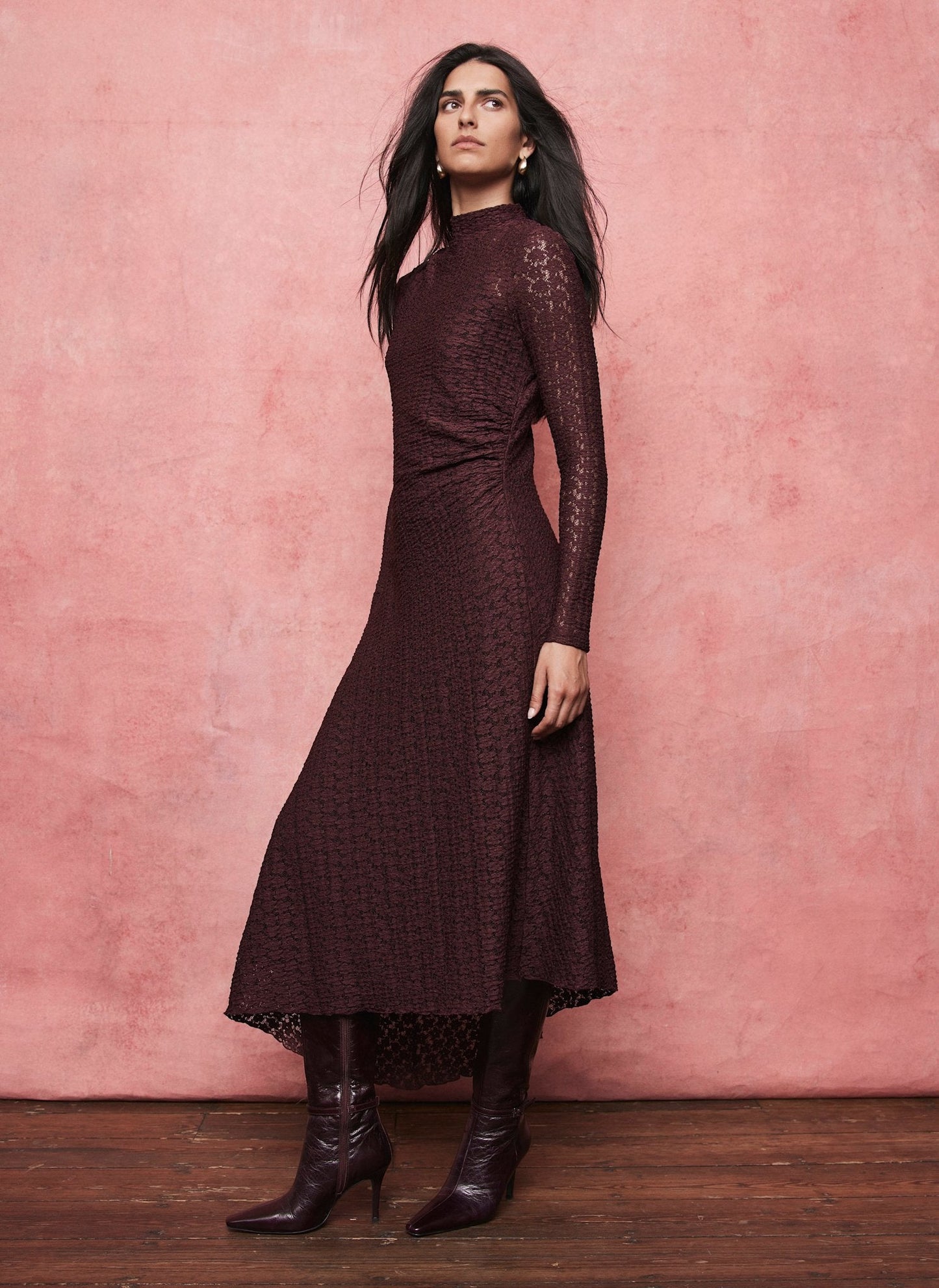 Burgundy Lace Asymmetric Dress