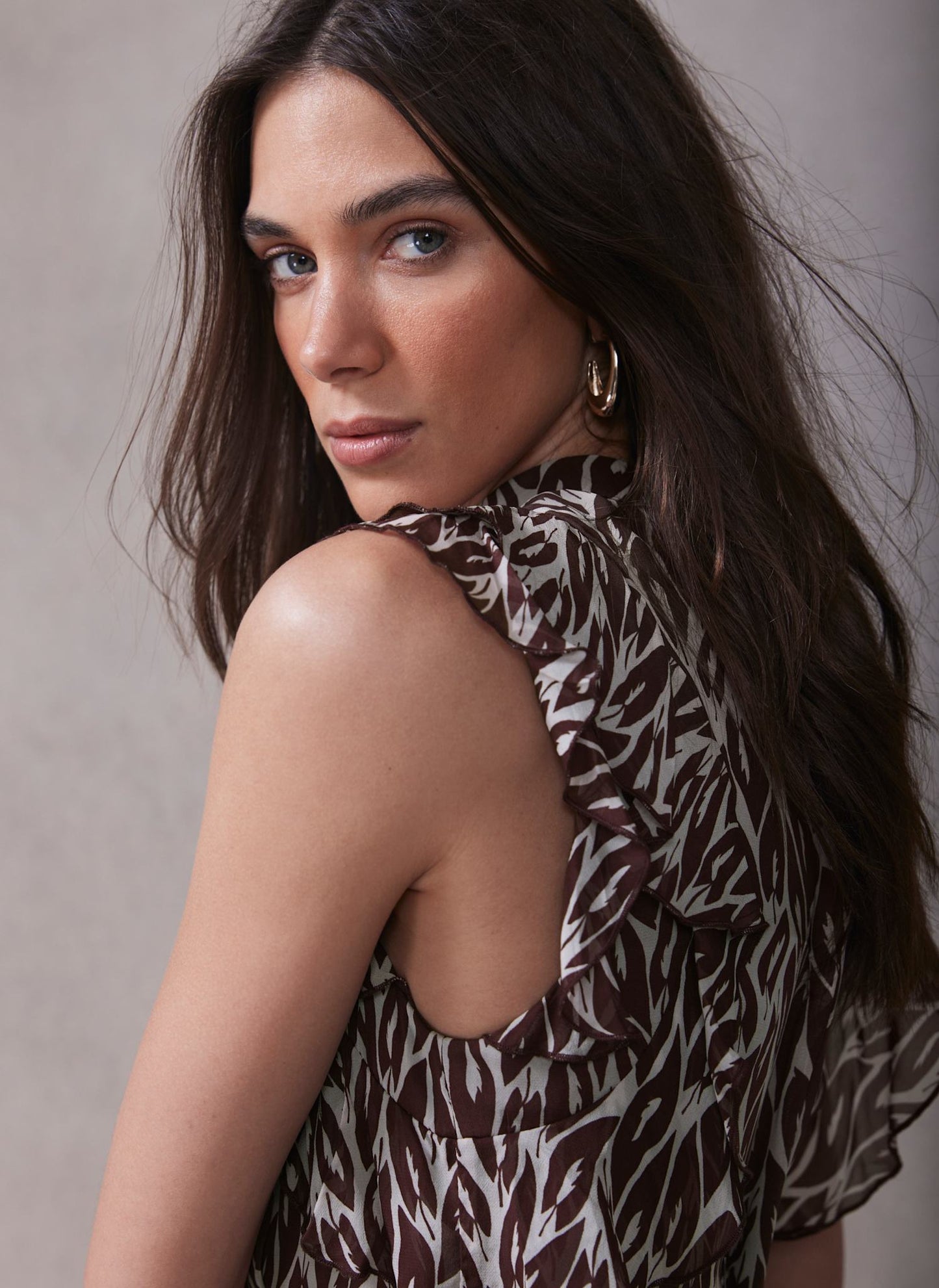 Burgundy Leaf Print Maxi Dress