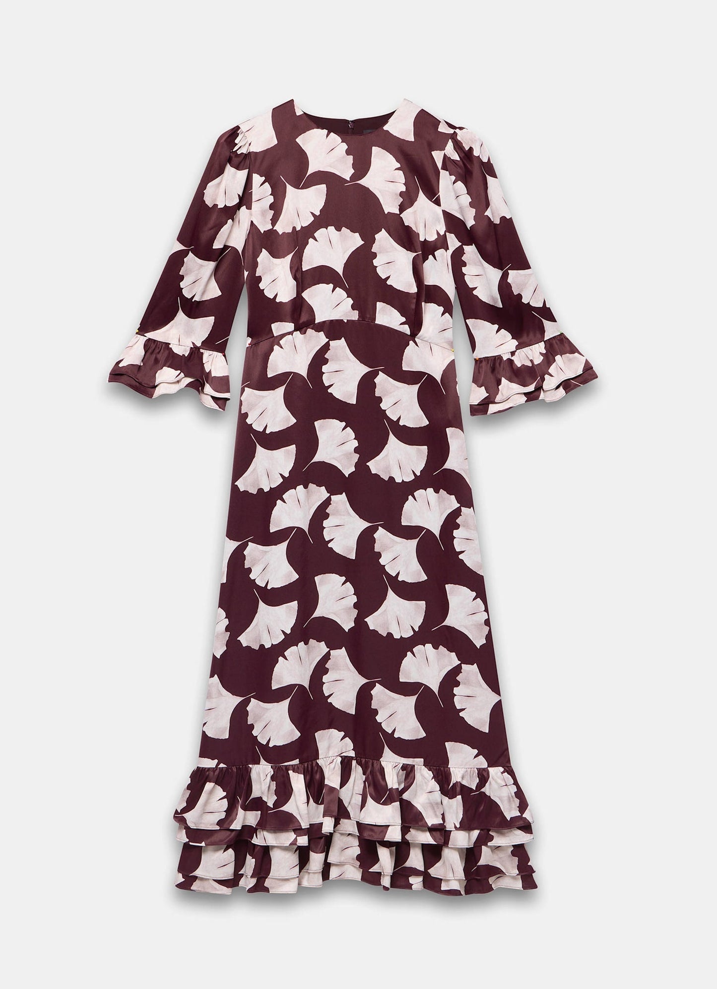 Burgundy Leaf Print Midi Dress