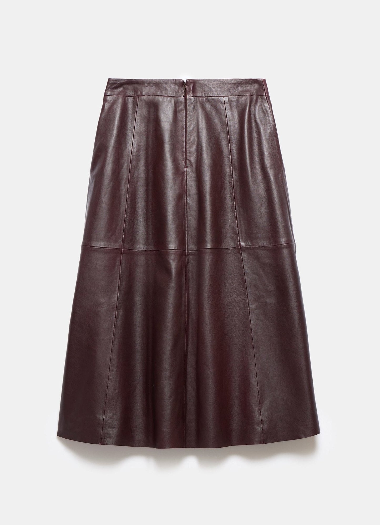 Burgundy Leather Midi Skirt