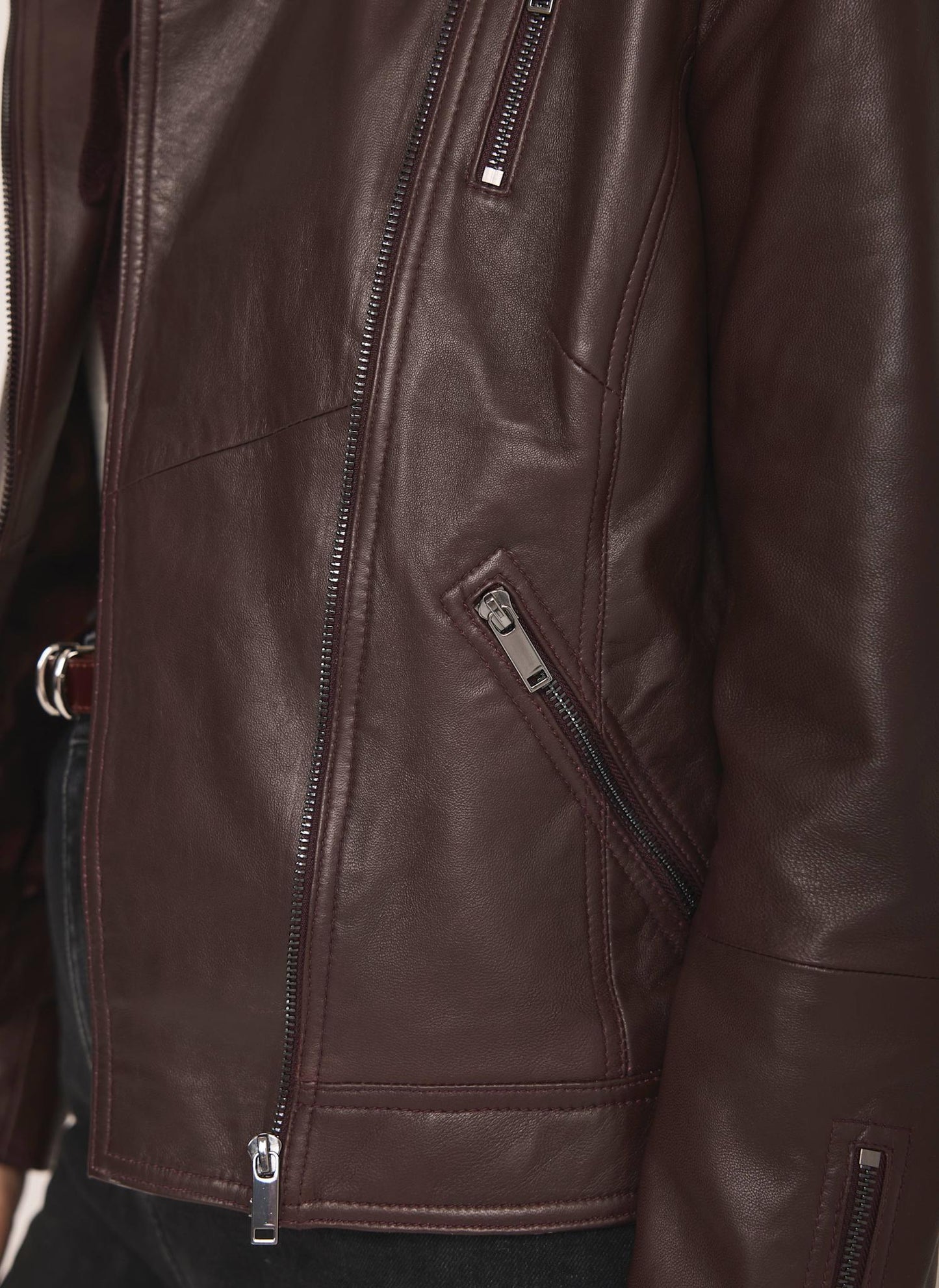 Burgundy Leather Biker Jacket