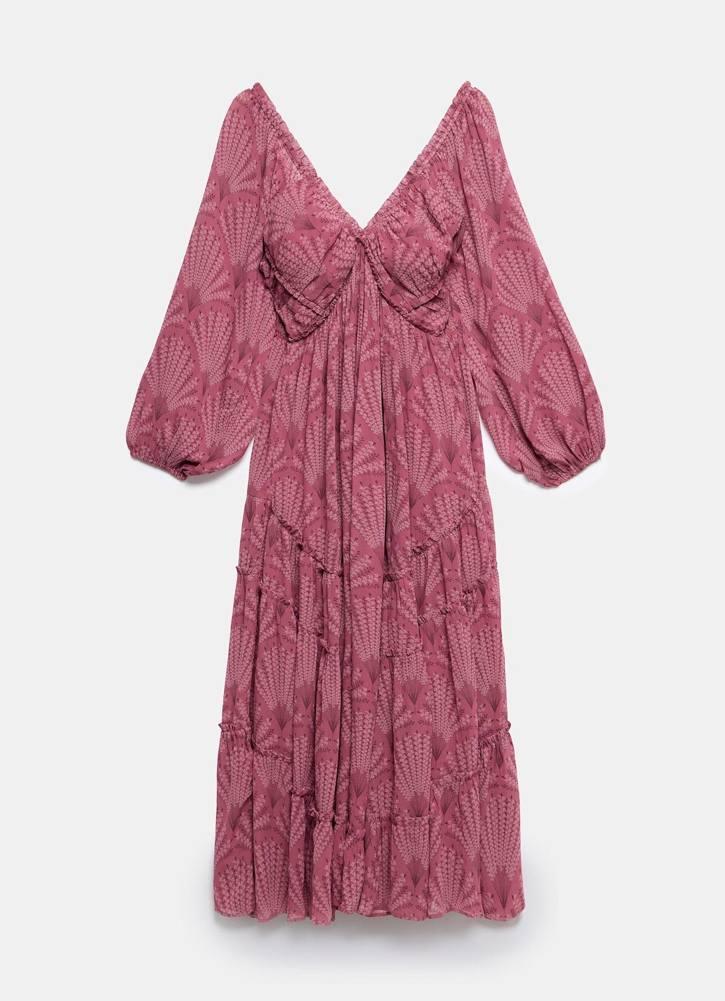 Burgundy Floral Print Midi Dress