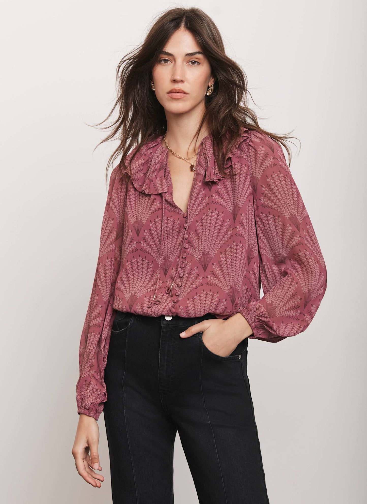 Burgundy Floral Print Blouse