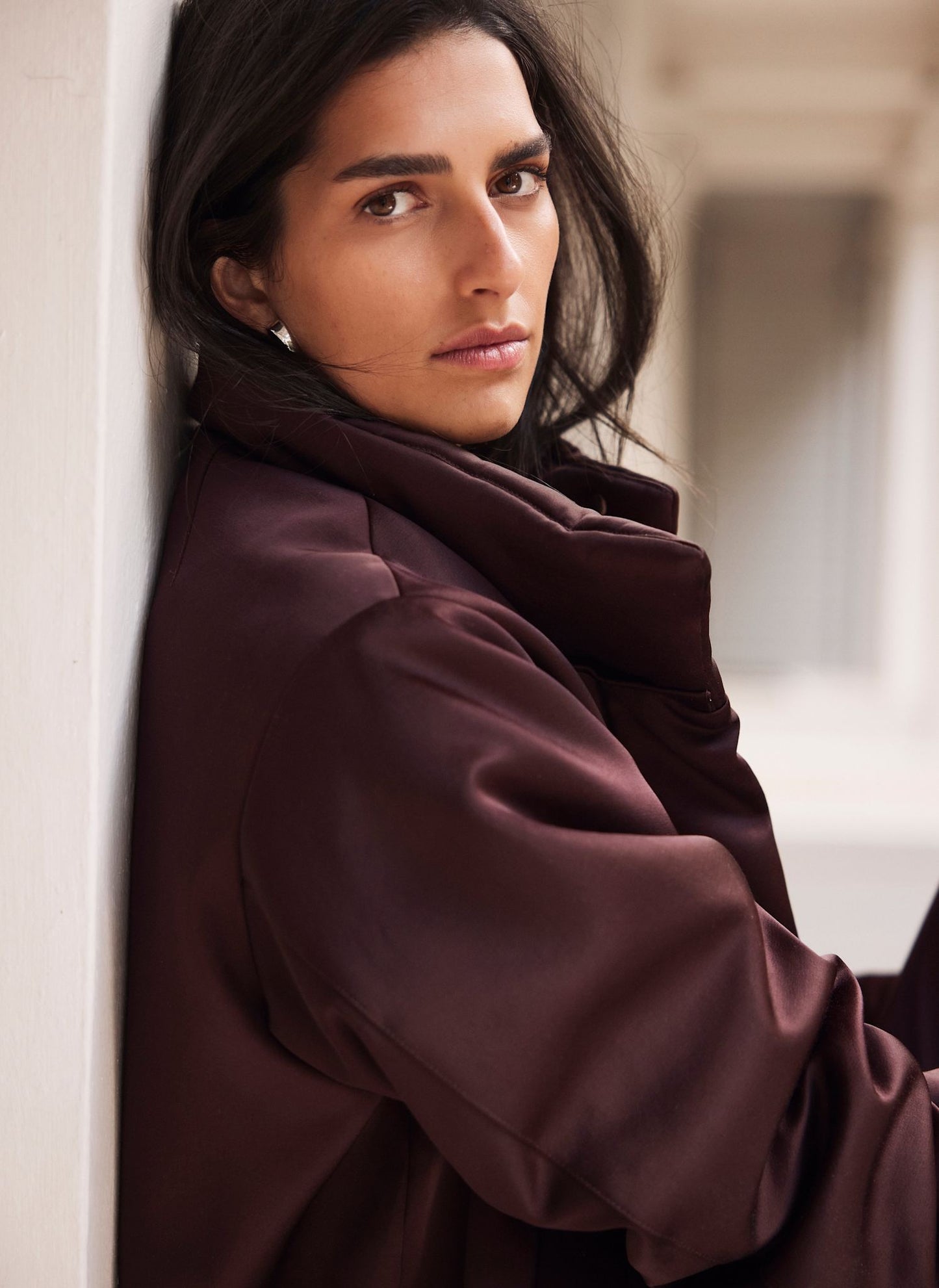 Burgundy Satin Bomber Jacket