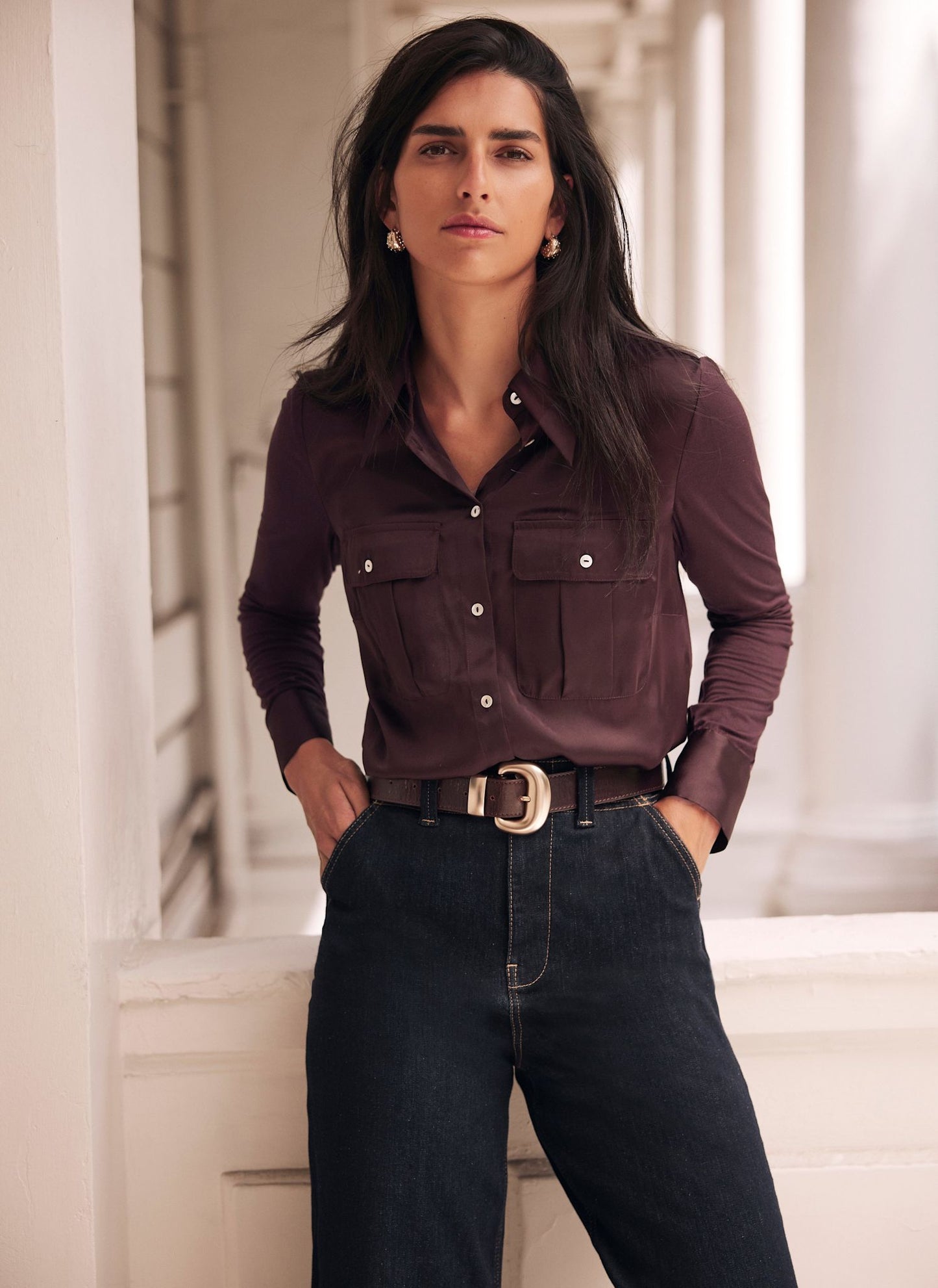 Burgundy Satin Utility Shirt