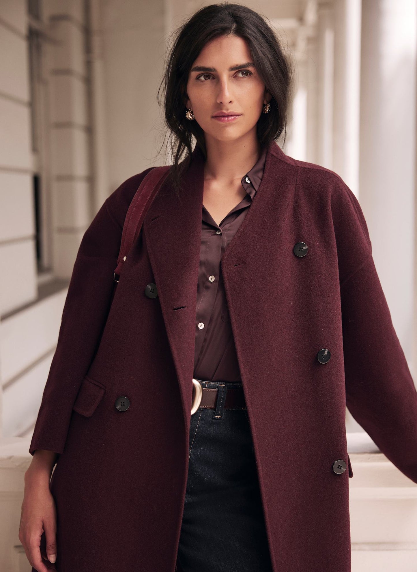 Burgundy Scarf Detail Coat