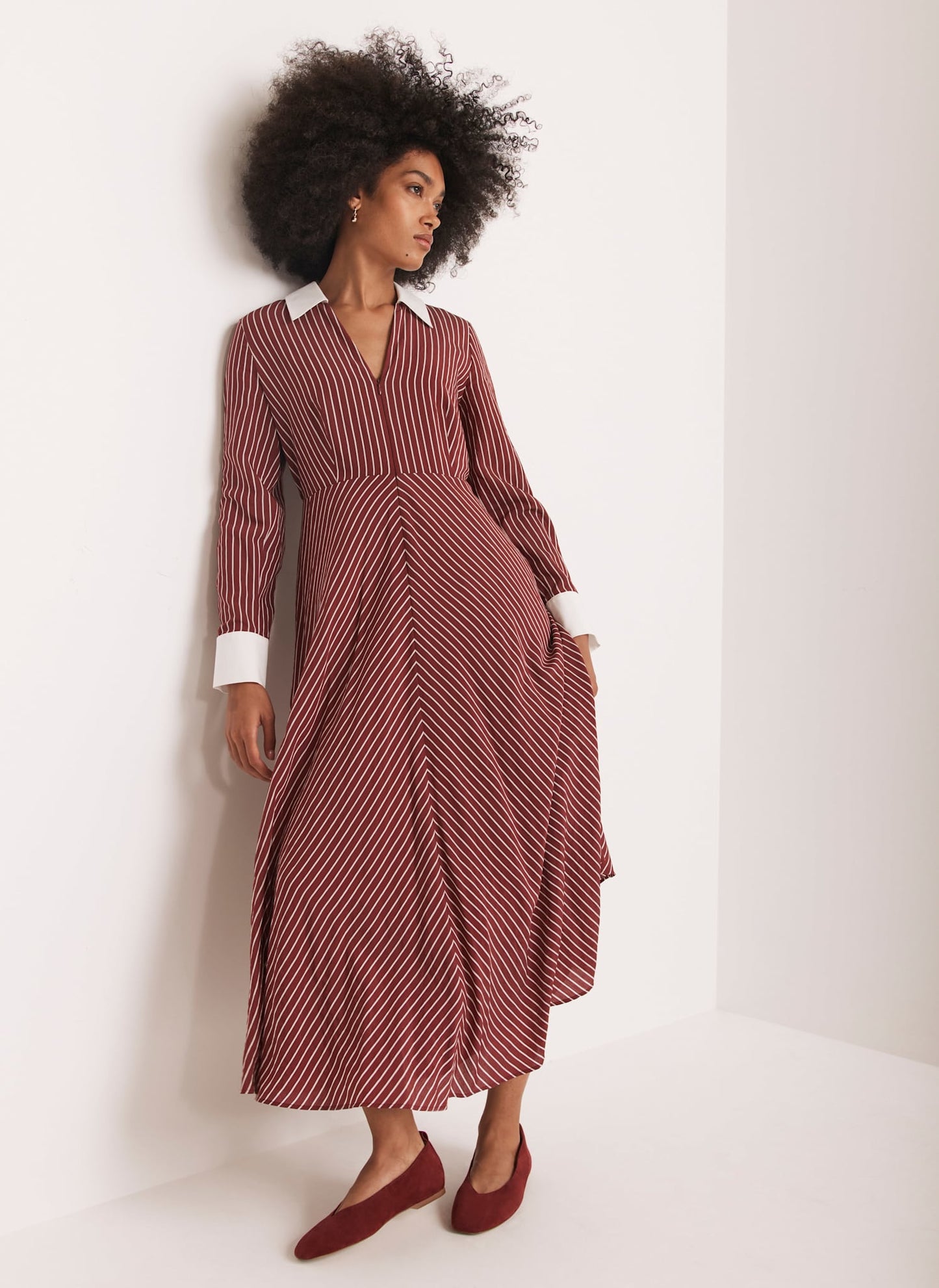 Burgundy Striped Maxi Shirt Dress