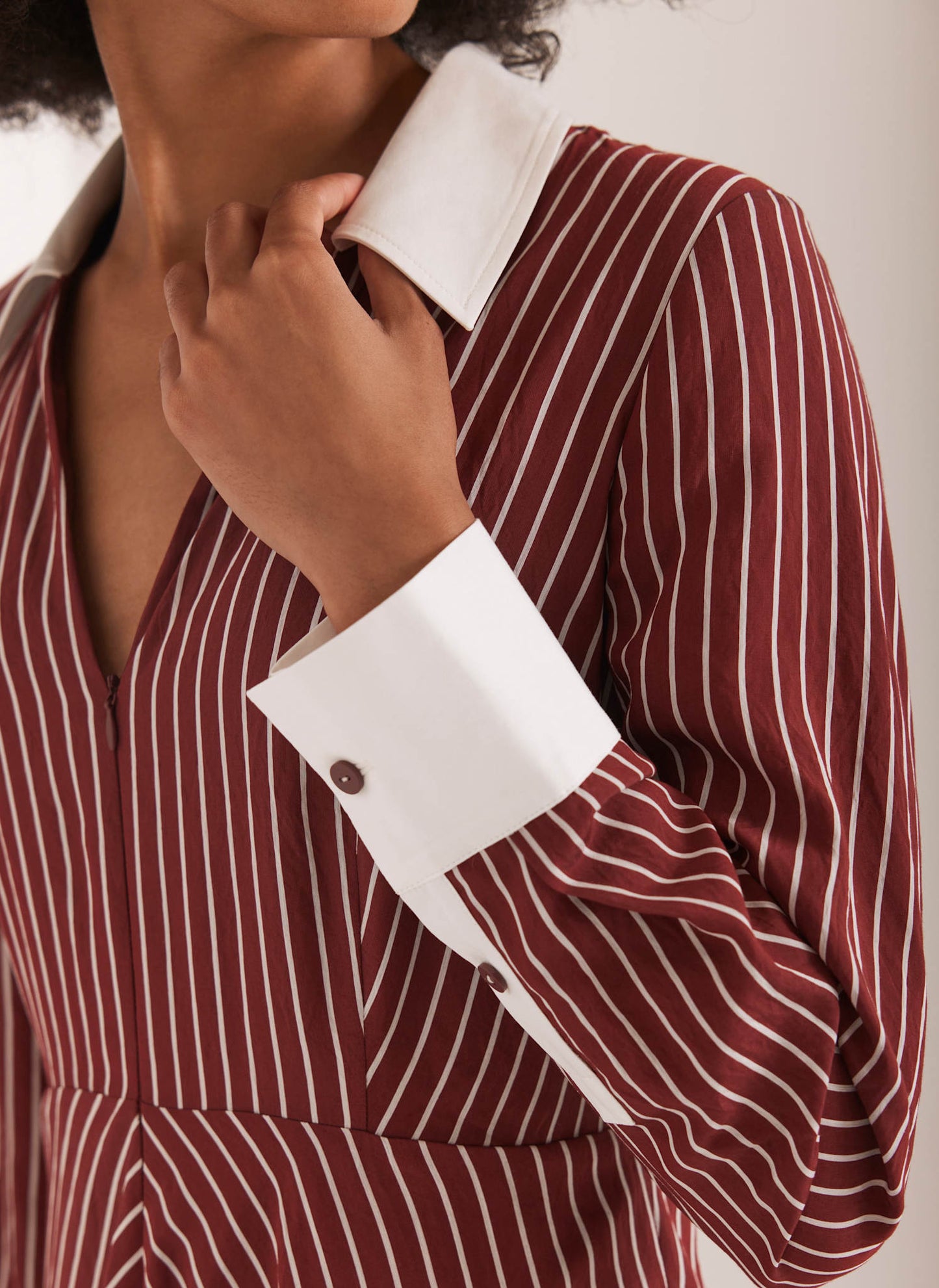 Burgundy Striped Maxi Shirt Dress