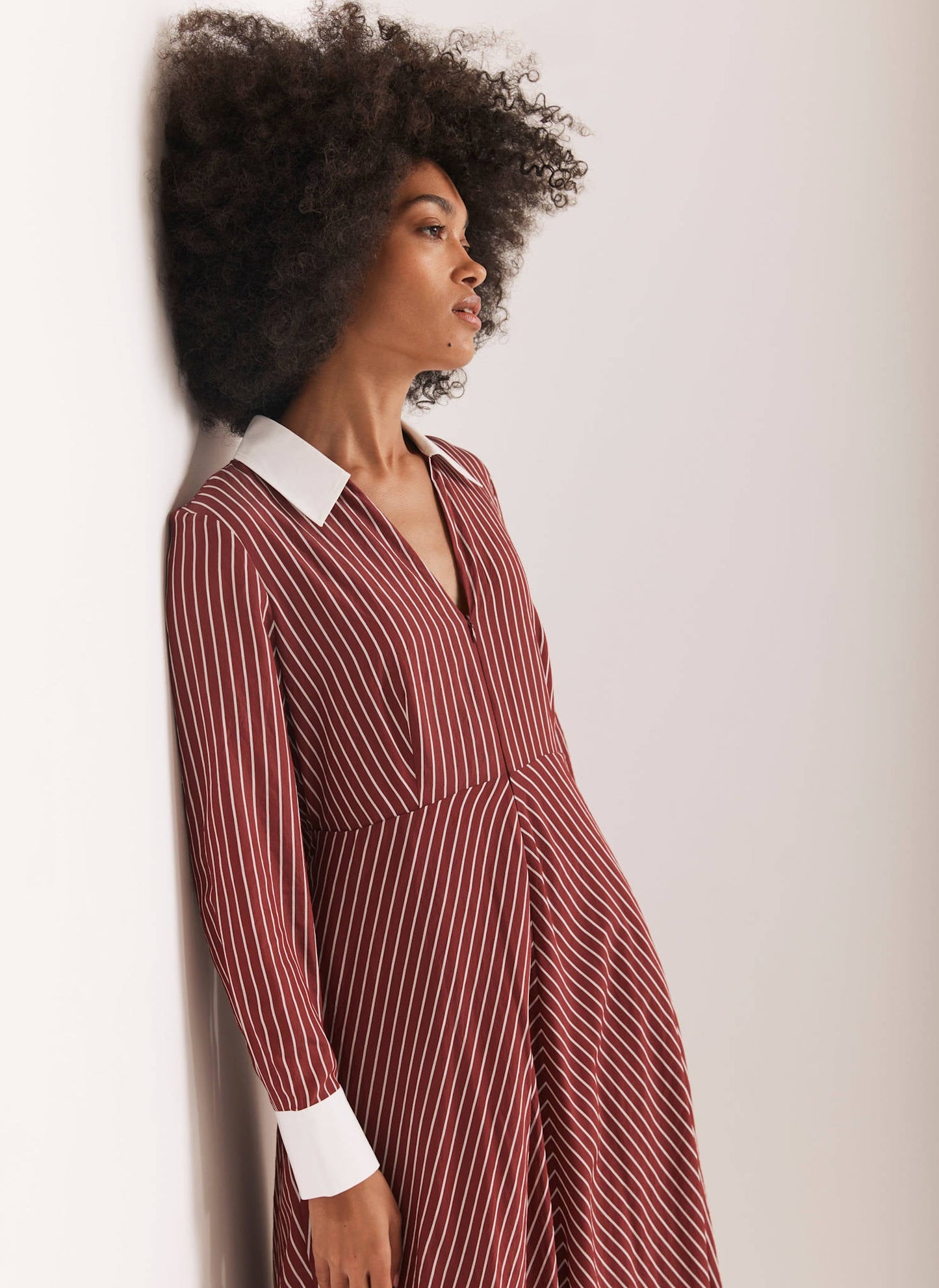 Burgundy Striped Maxi Shirt Dress