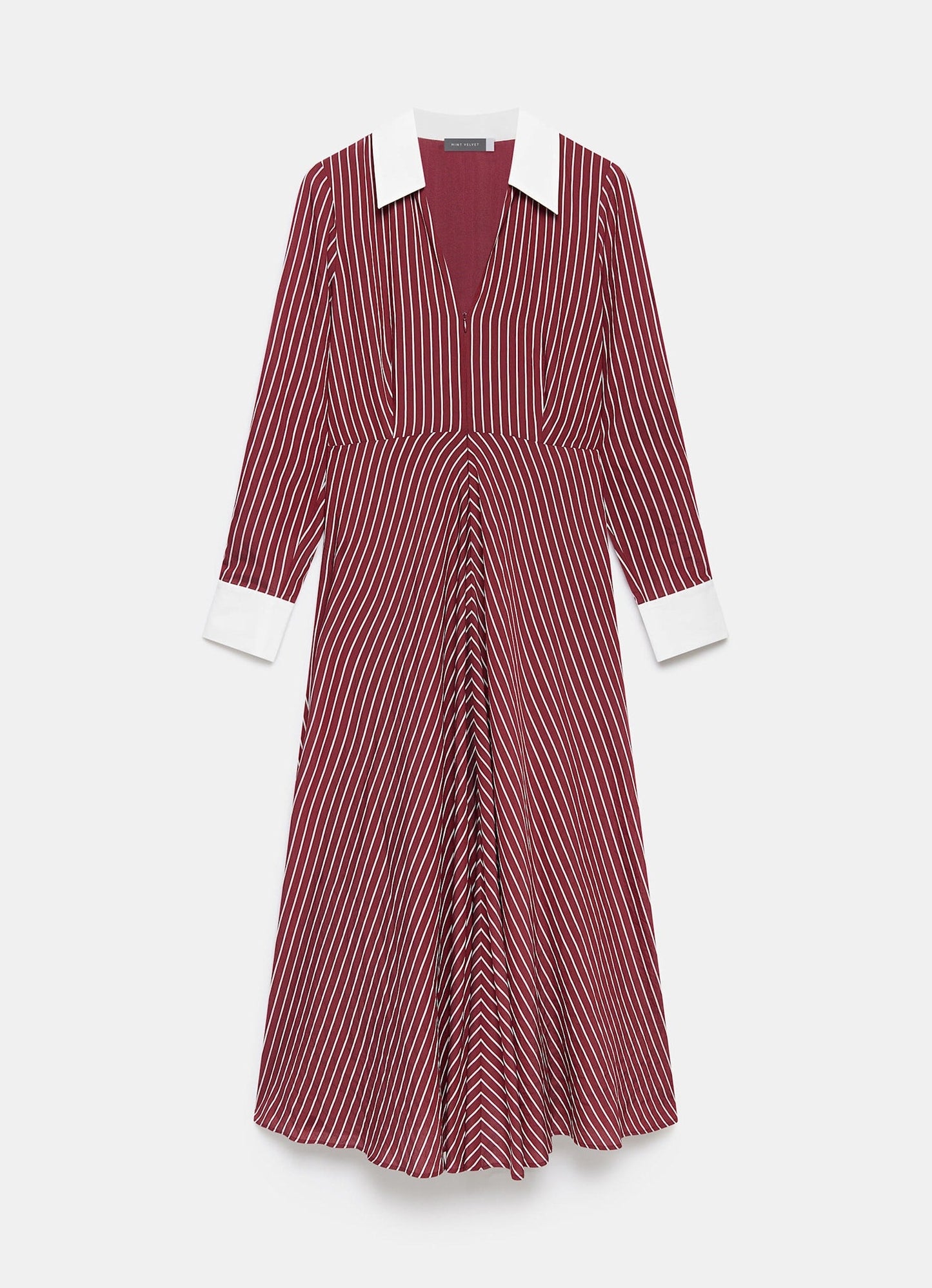 Burgundy Striped Maxi Shirt Dress