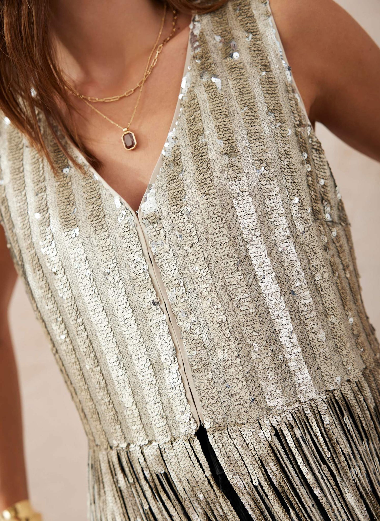 Gold Sequin Fringed Top
