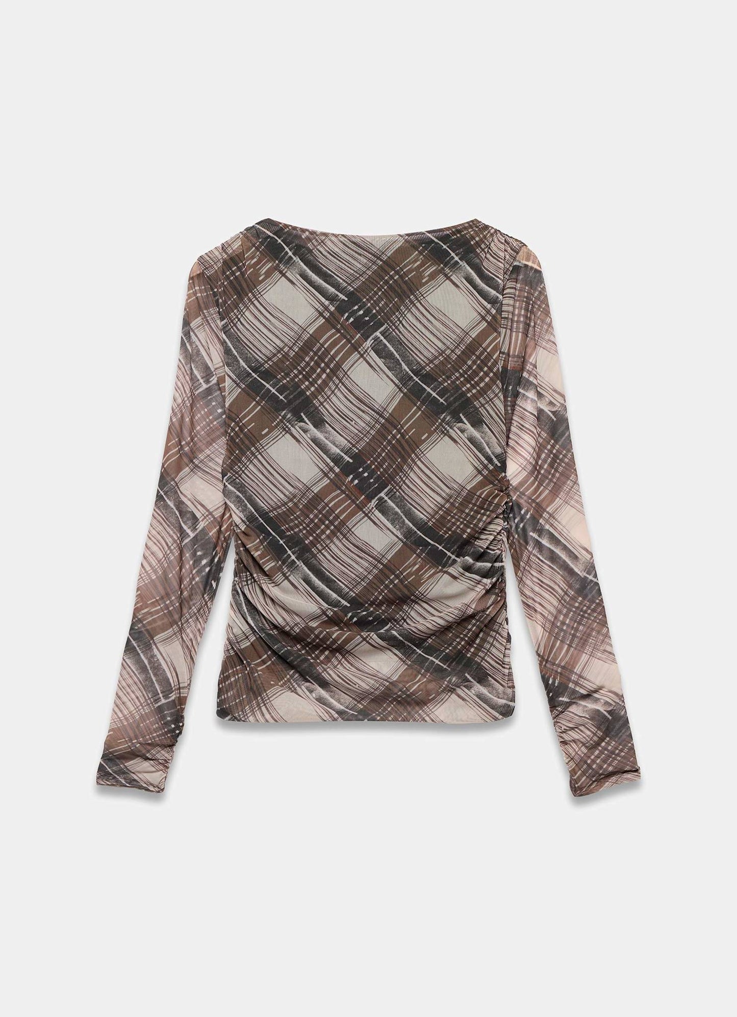 Brown Checked Mesh Top