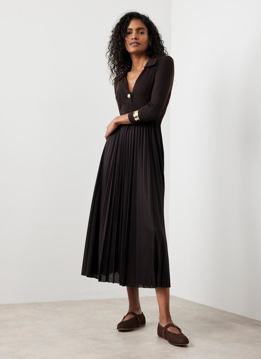 Brown Jersey Collar Midi Dress