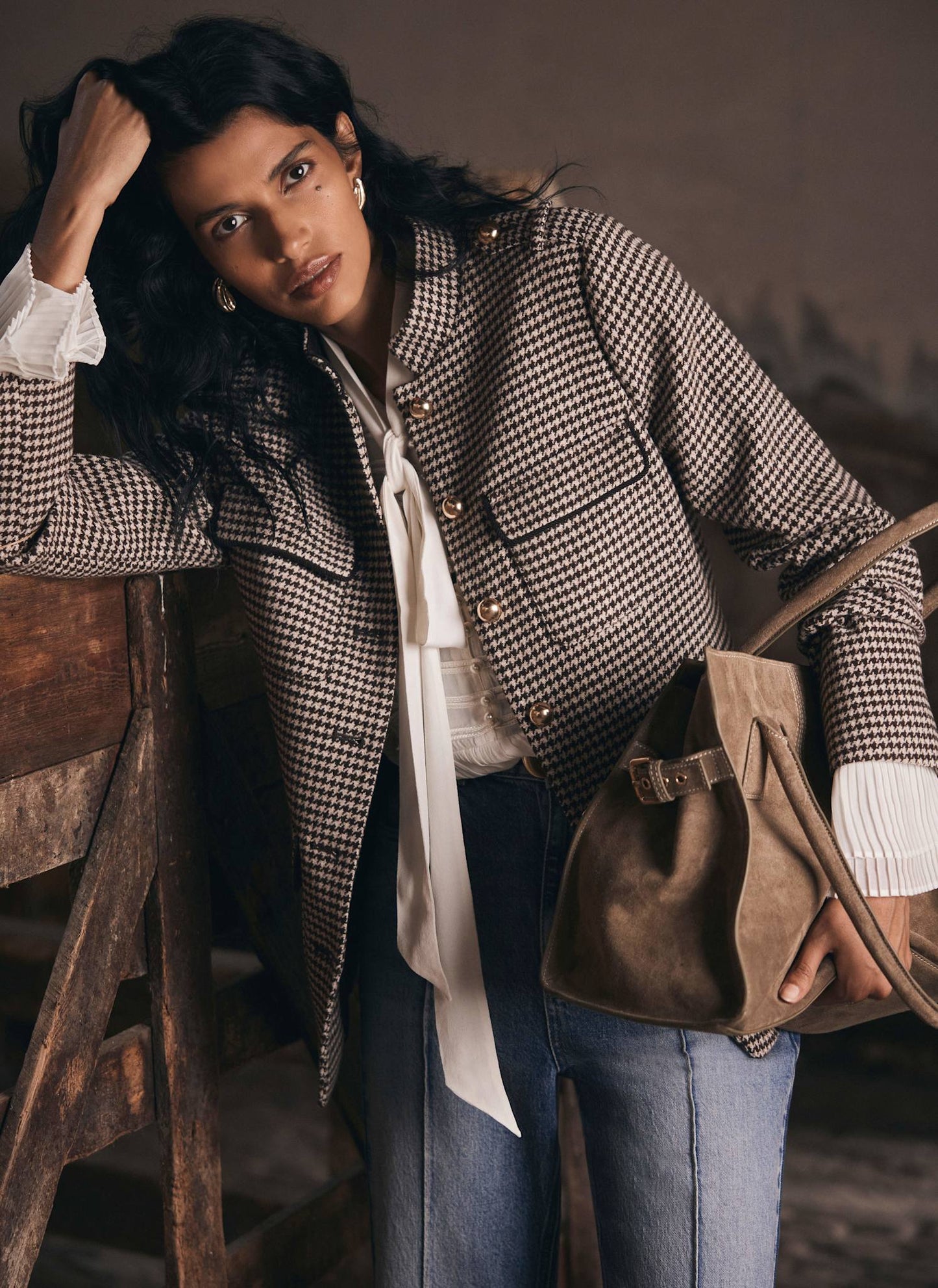 Brown Checked Military Jacket