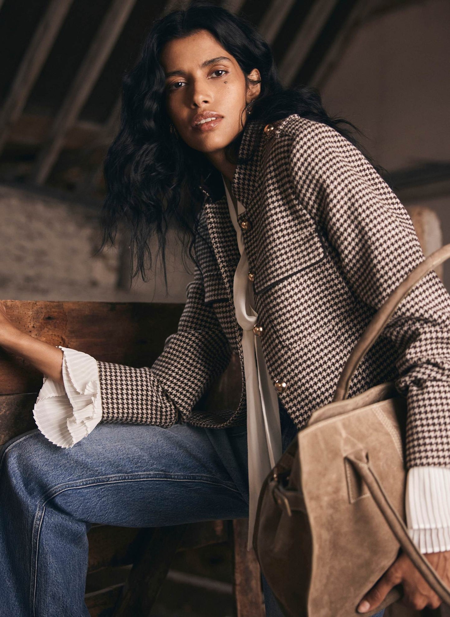 Brown Checked Military Jacket