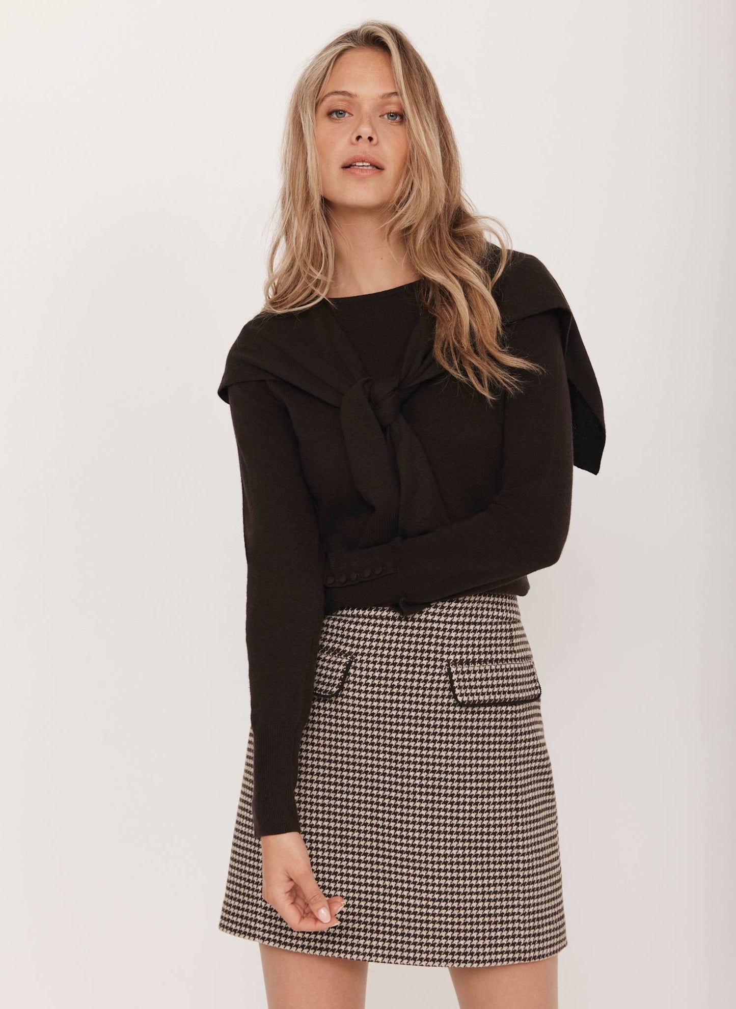 Brown Checked Mini Skirt