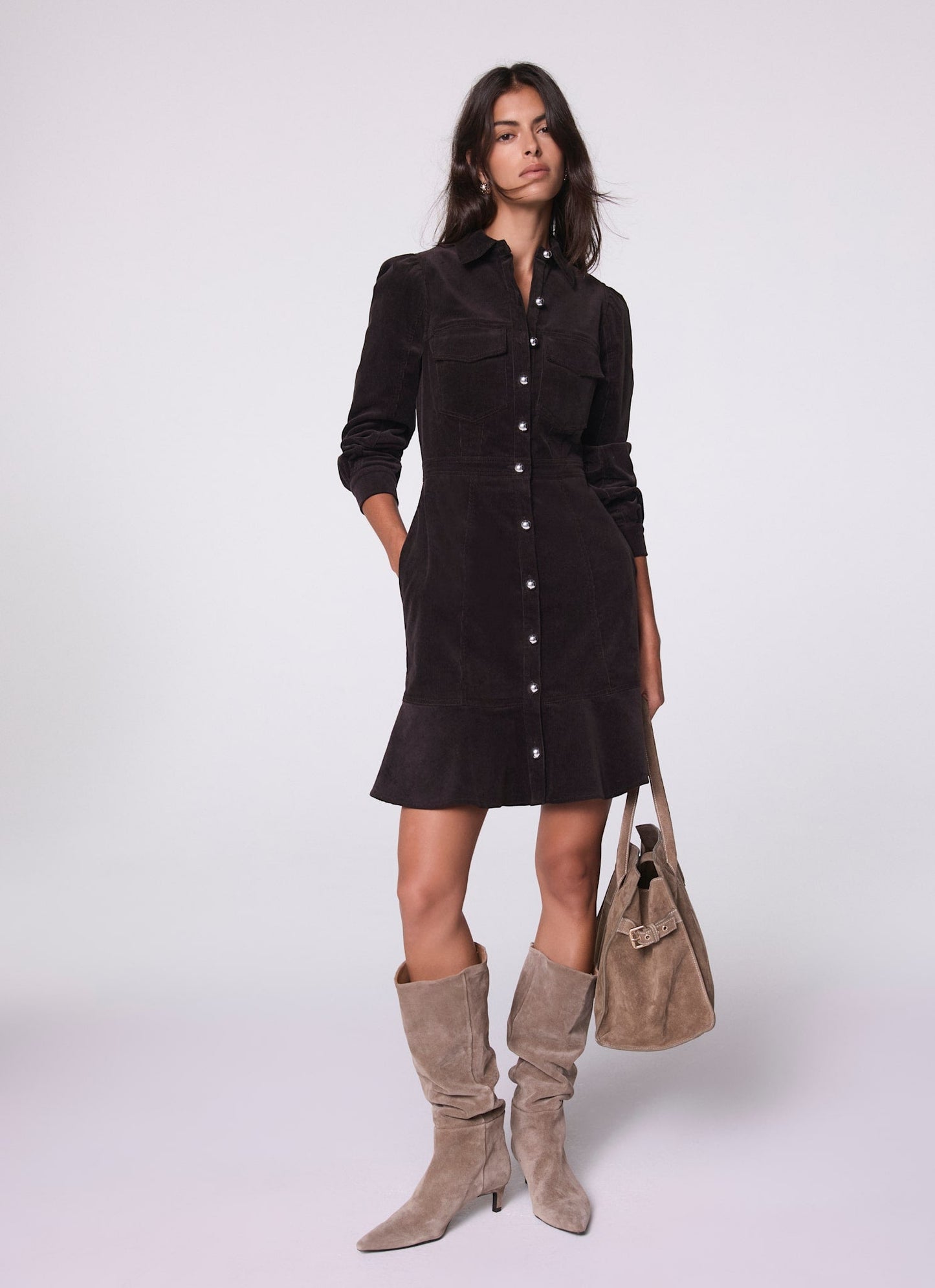 Brown Corduroy Mini Dress