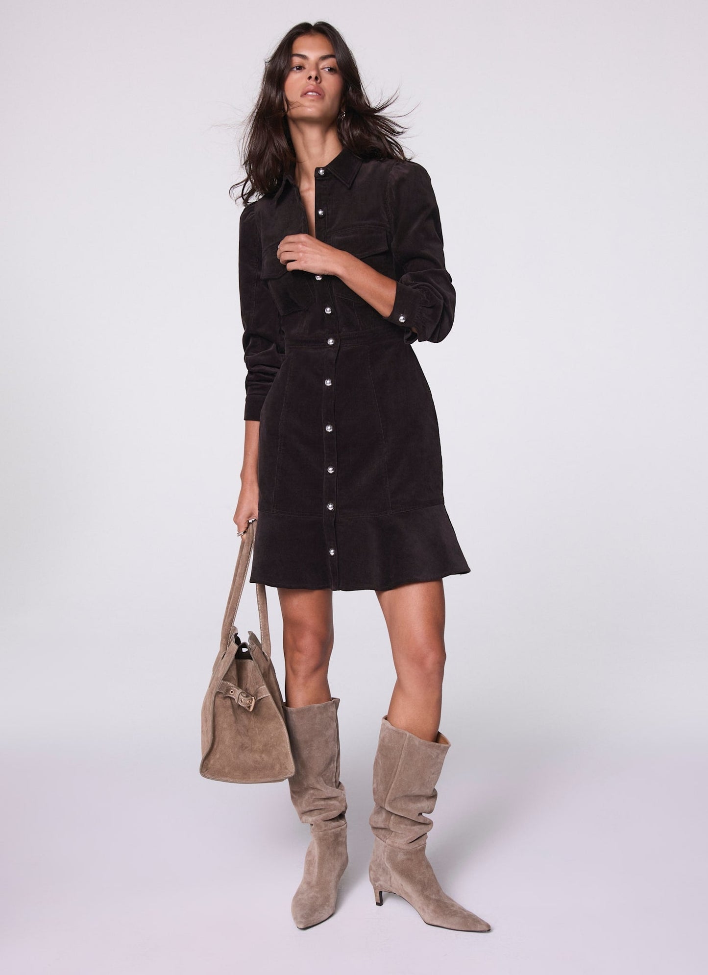 Brown Corduroy Mini Dress