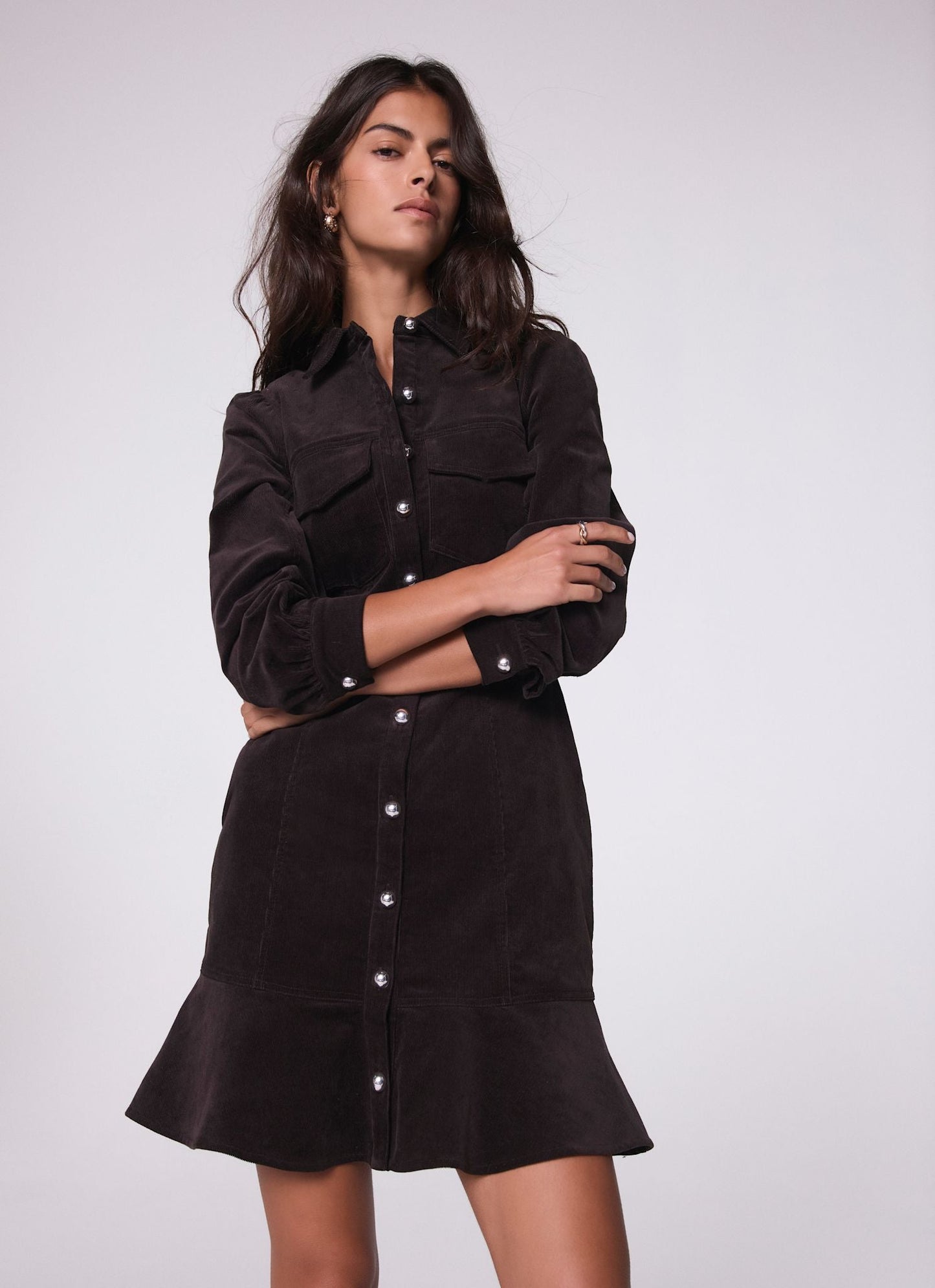 Brown Corduroy Mini Dress