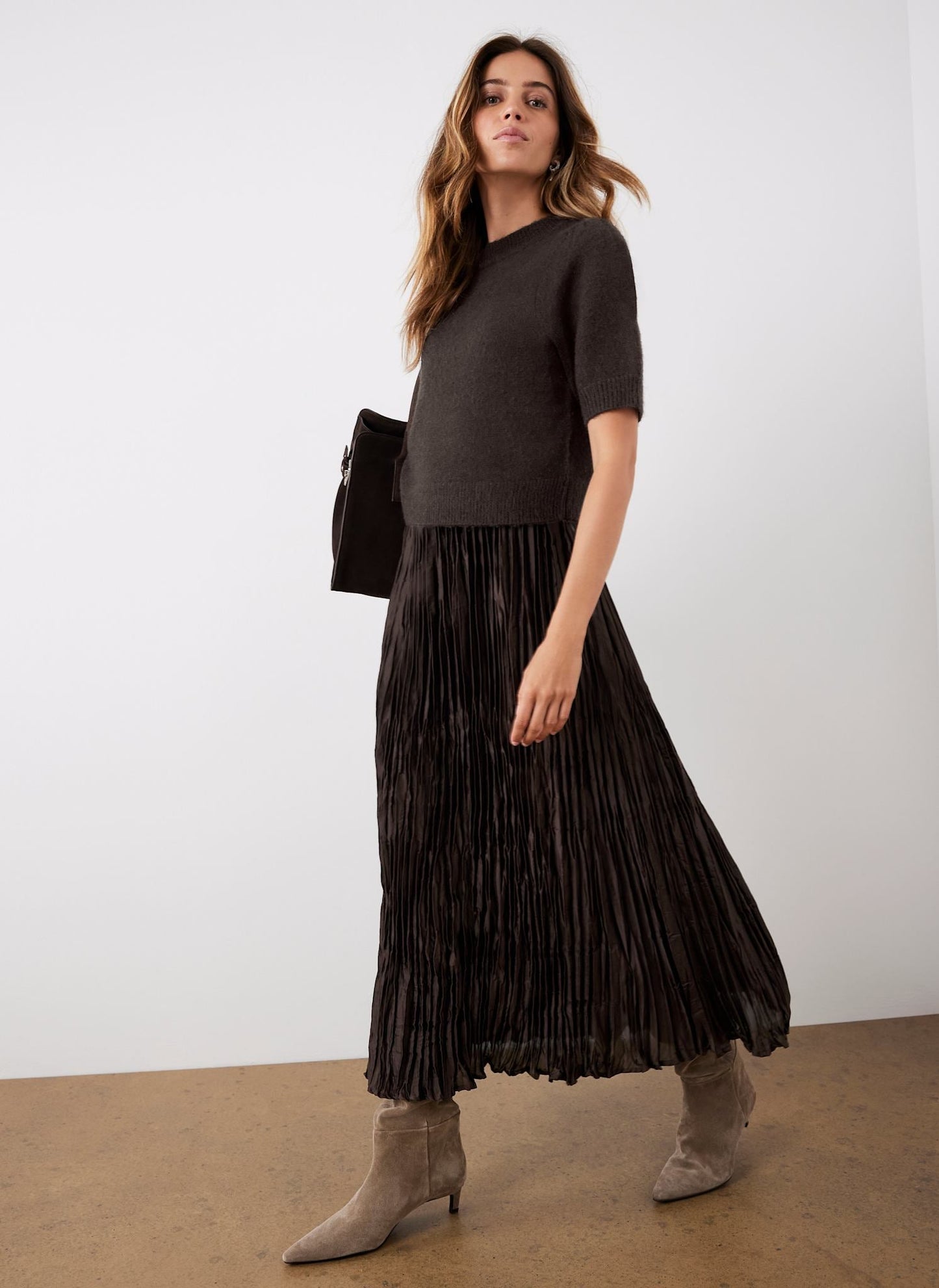 Brown Layered Jumper Midi Dress