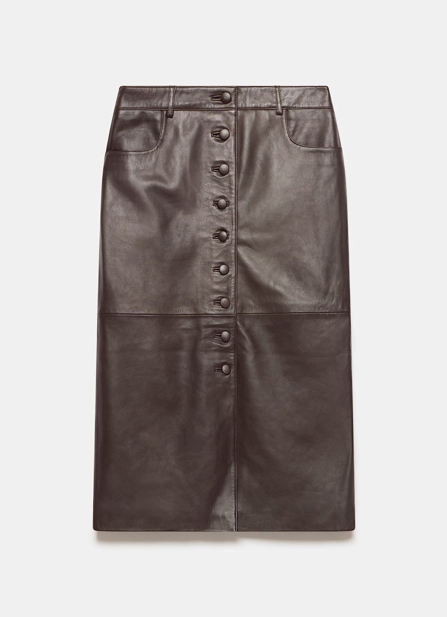 Brown Leather Midi Skirt