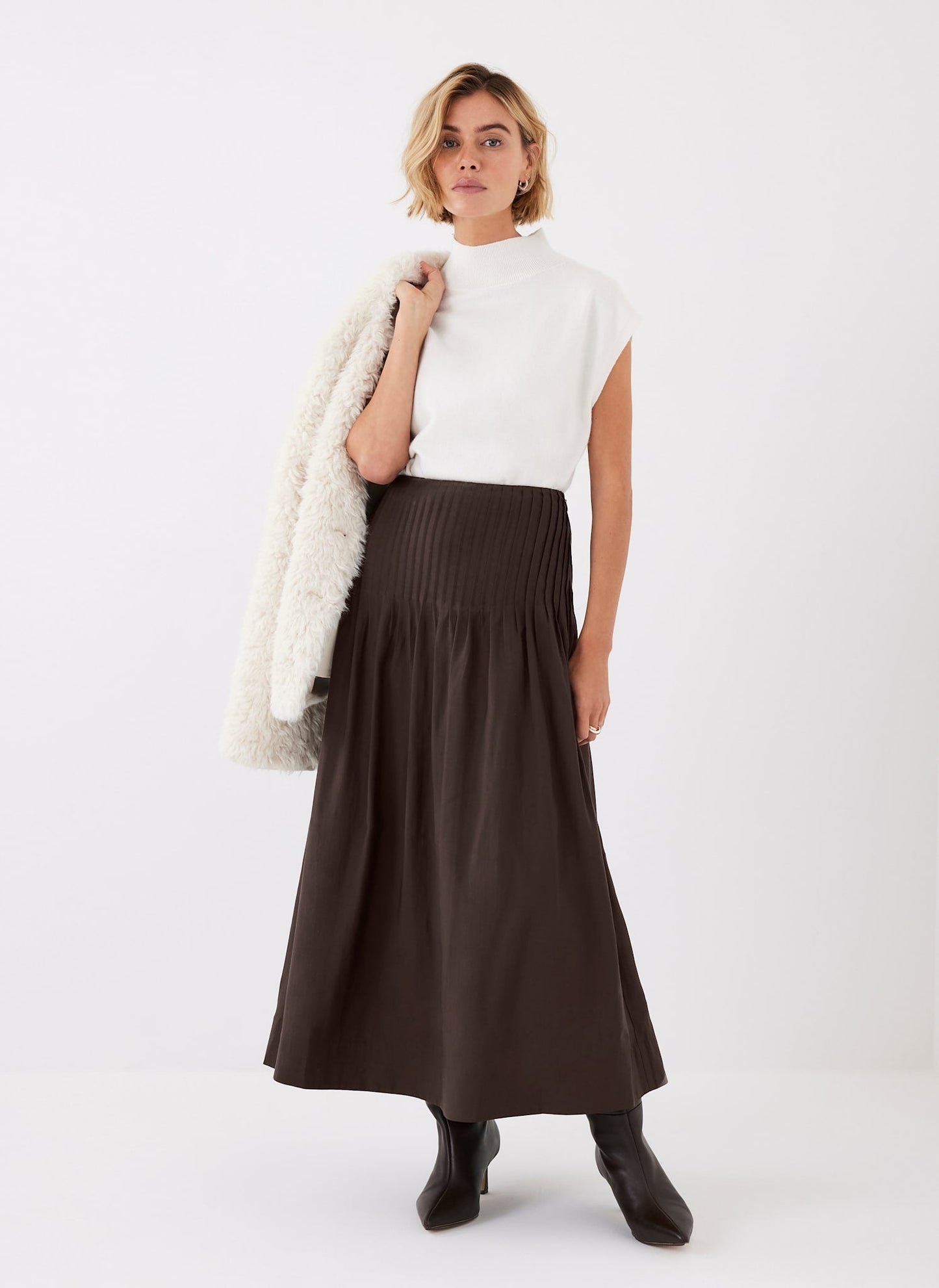 Brown Pintuck Maxi Skirt