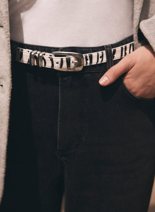 Zebra Textured Leather Belt