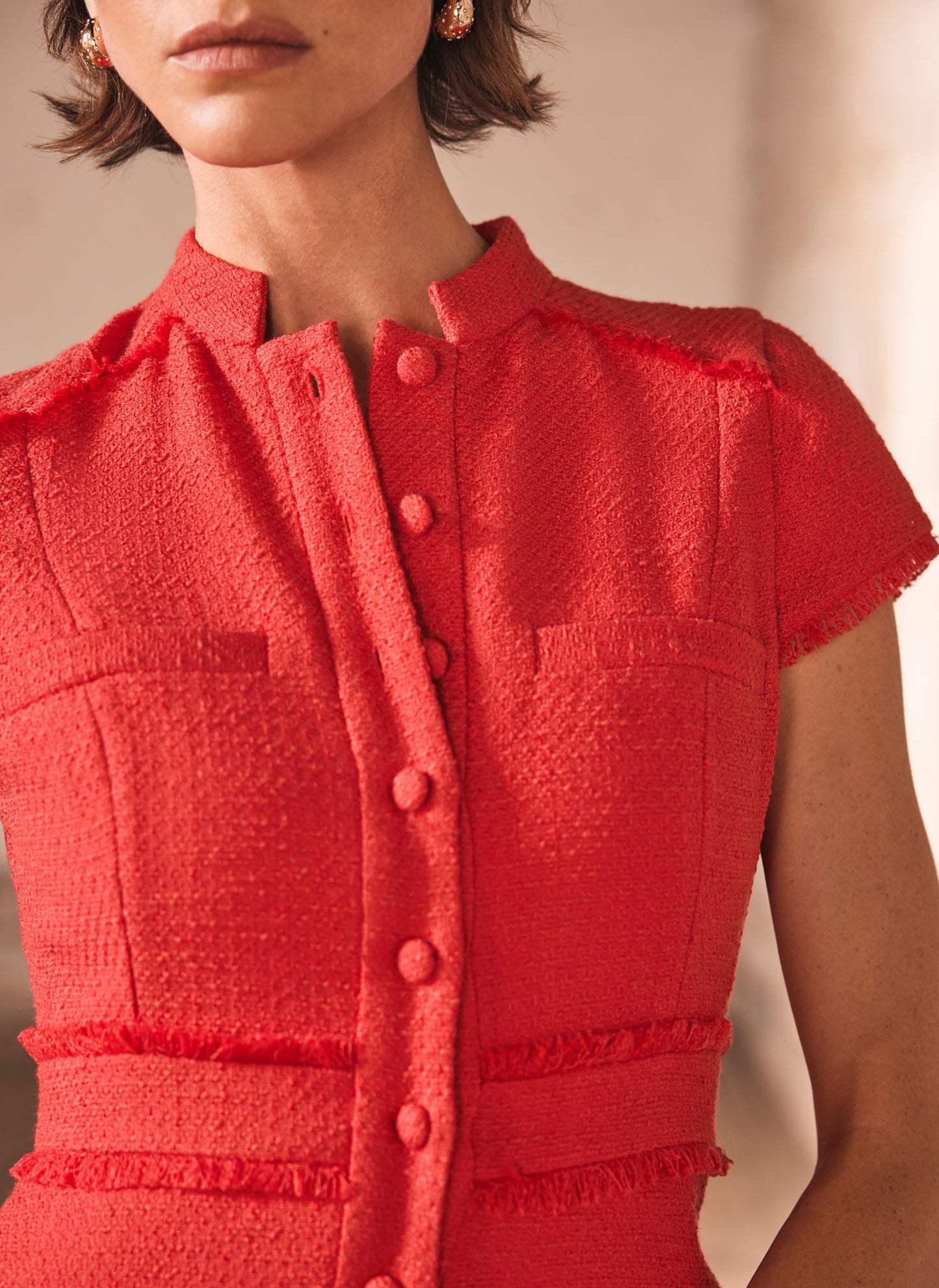 Red Boucle Midi Dress