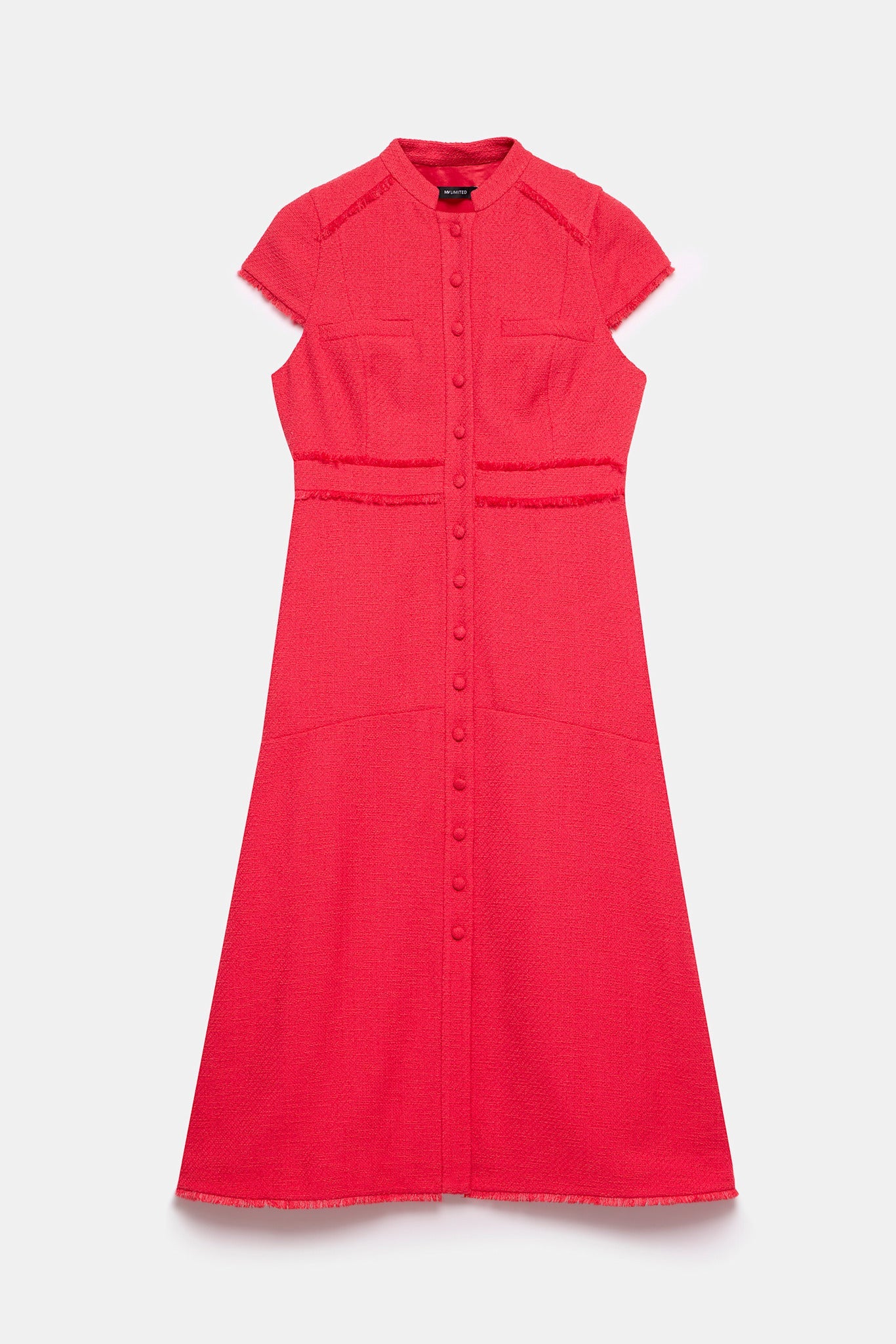 Red Boucle Midi Dress
