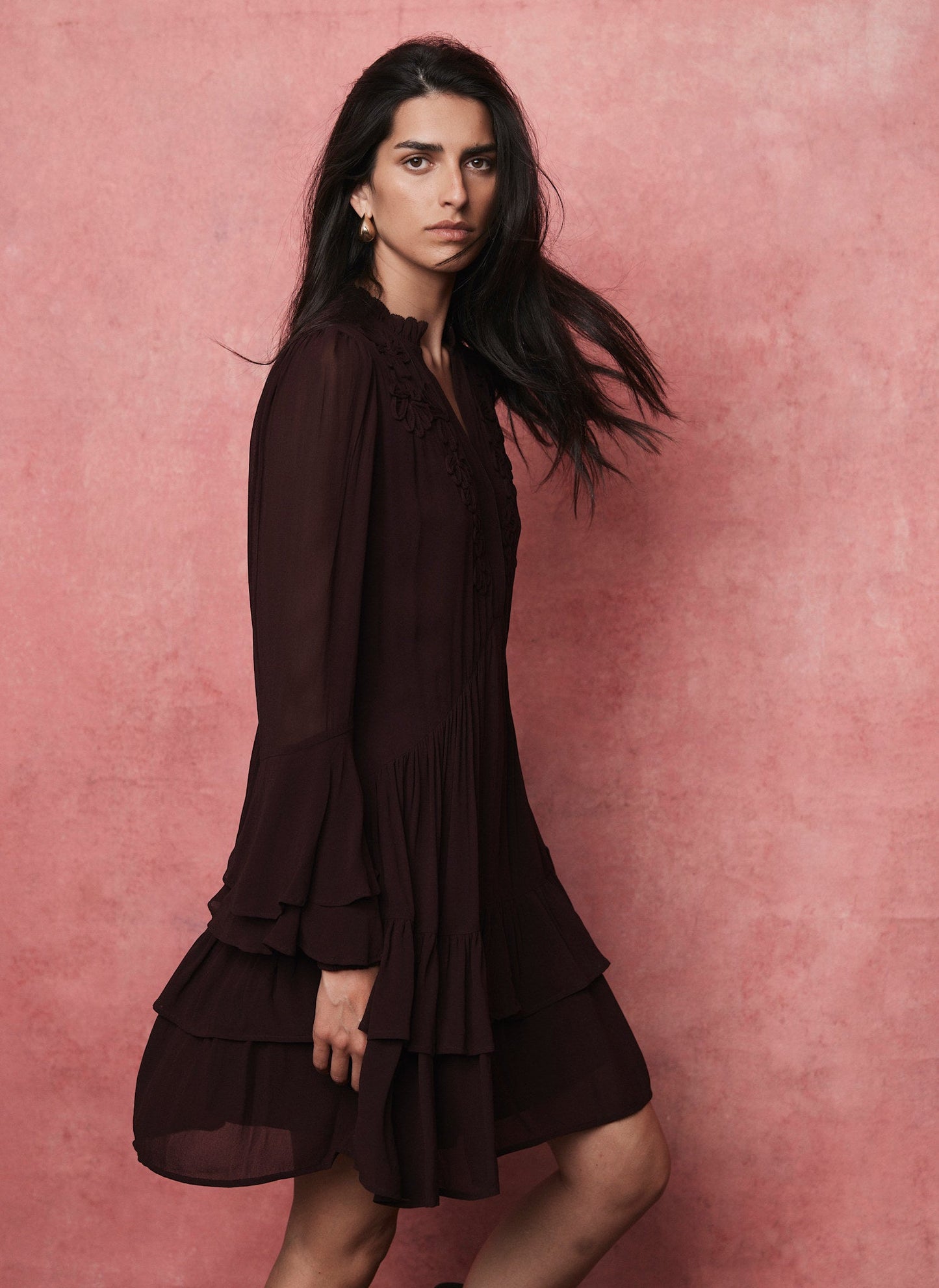 Burgundy Ruffle Mini Dress