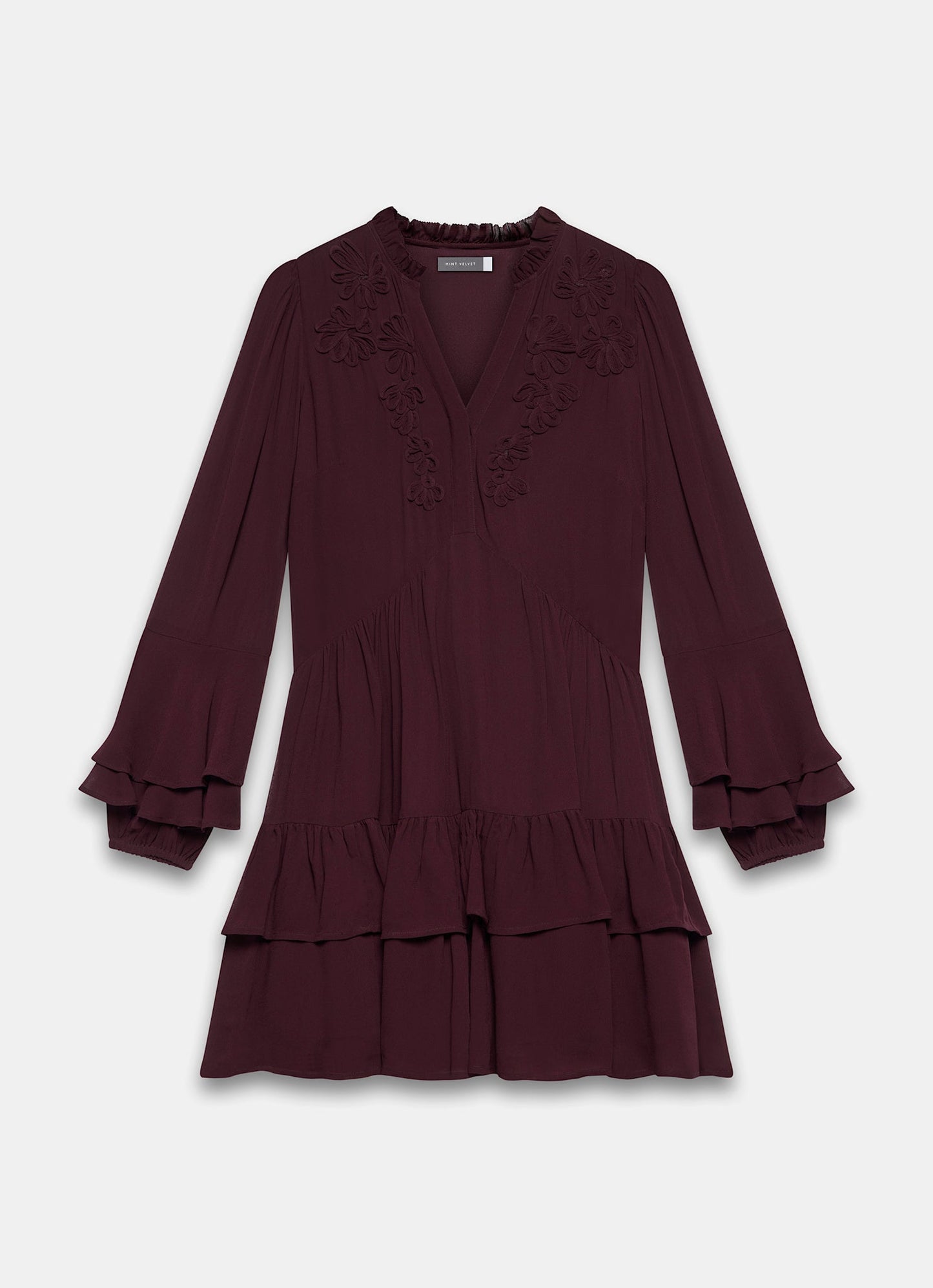 Burgundy Ruffle Mini Dress