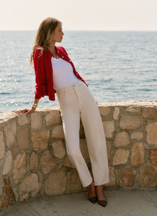 Cream Barrel Leg Jeans