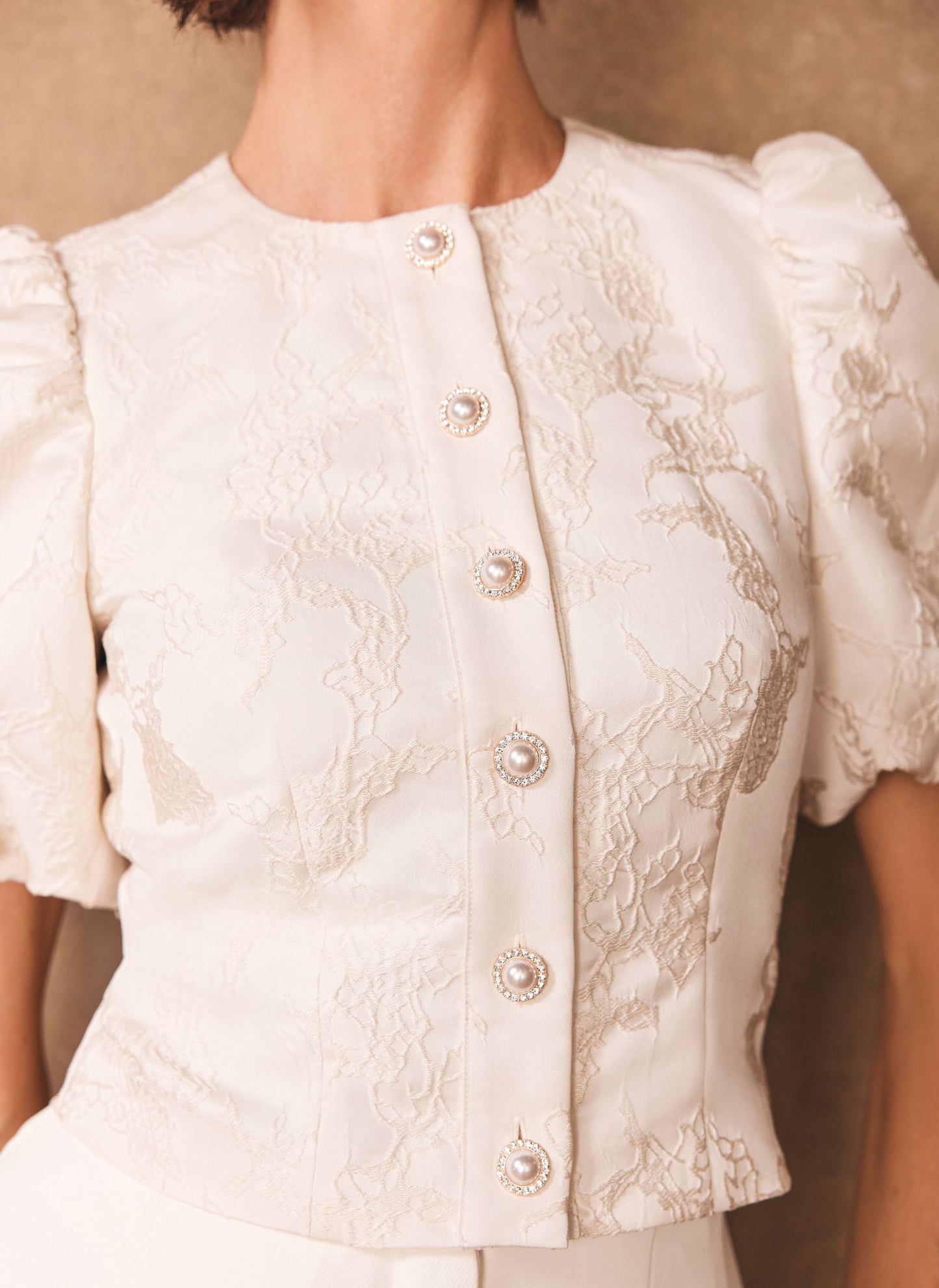 Cream Jacquard Detail Top
