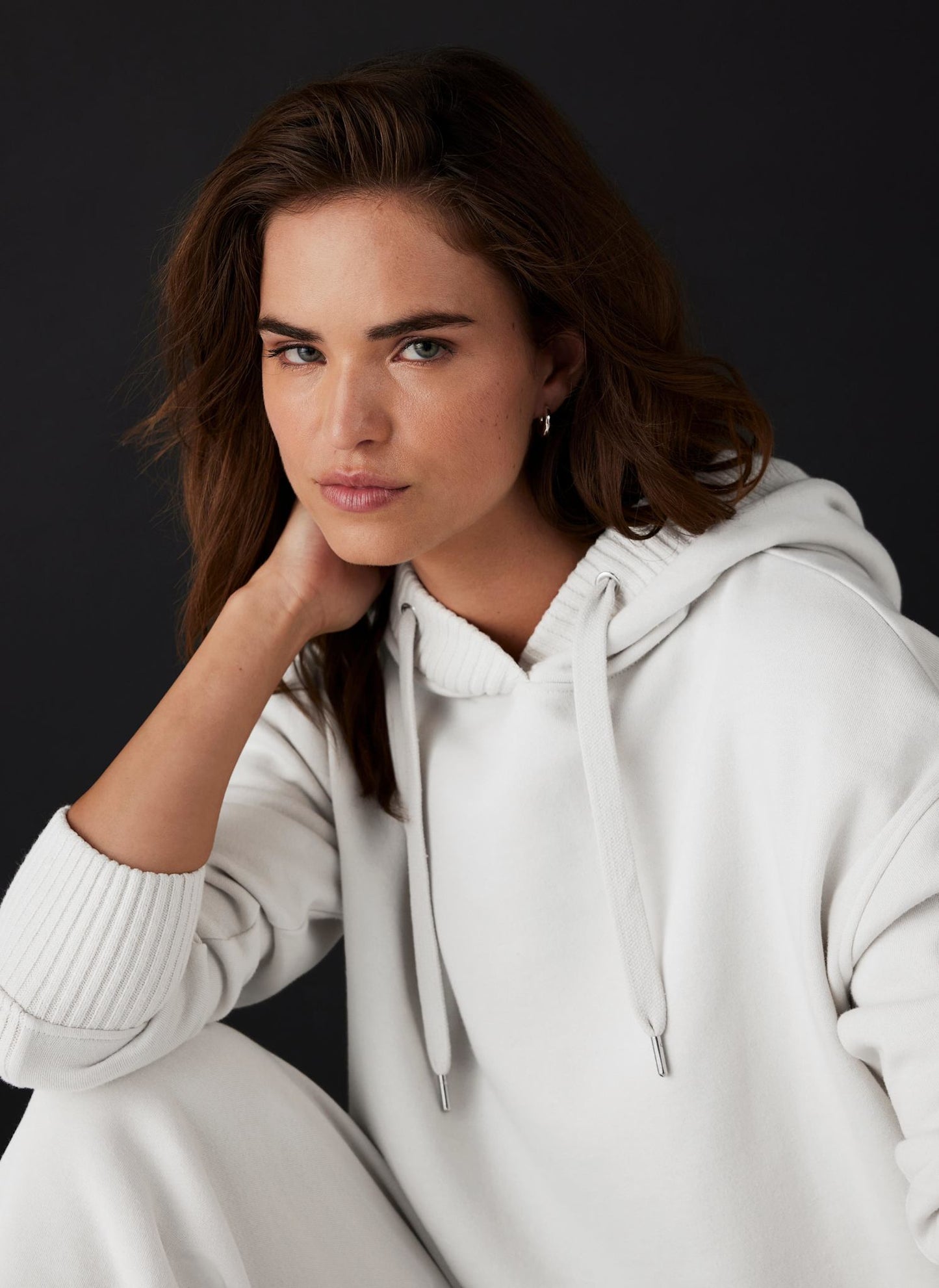 Cream Cotton Blend Hooded Sweatshirt