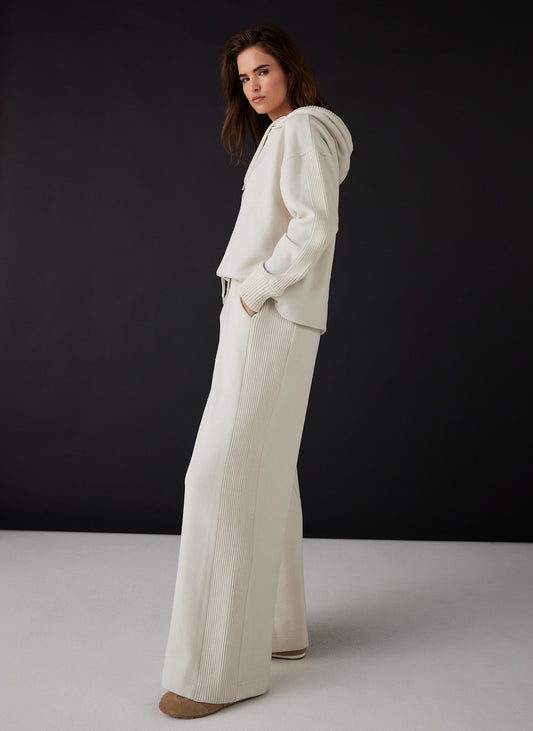 Cream Cotton Blend Wide Leg Joggers
